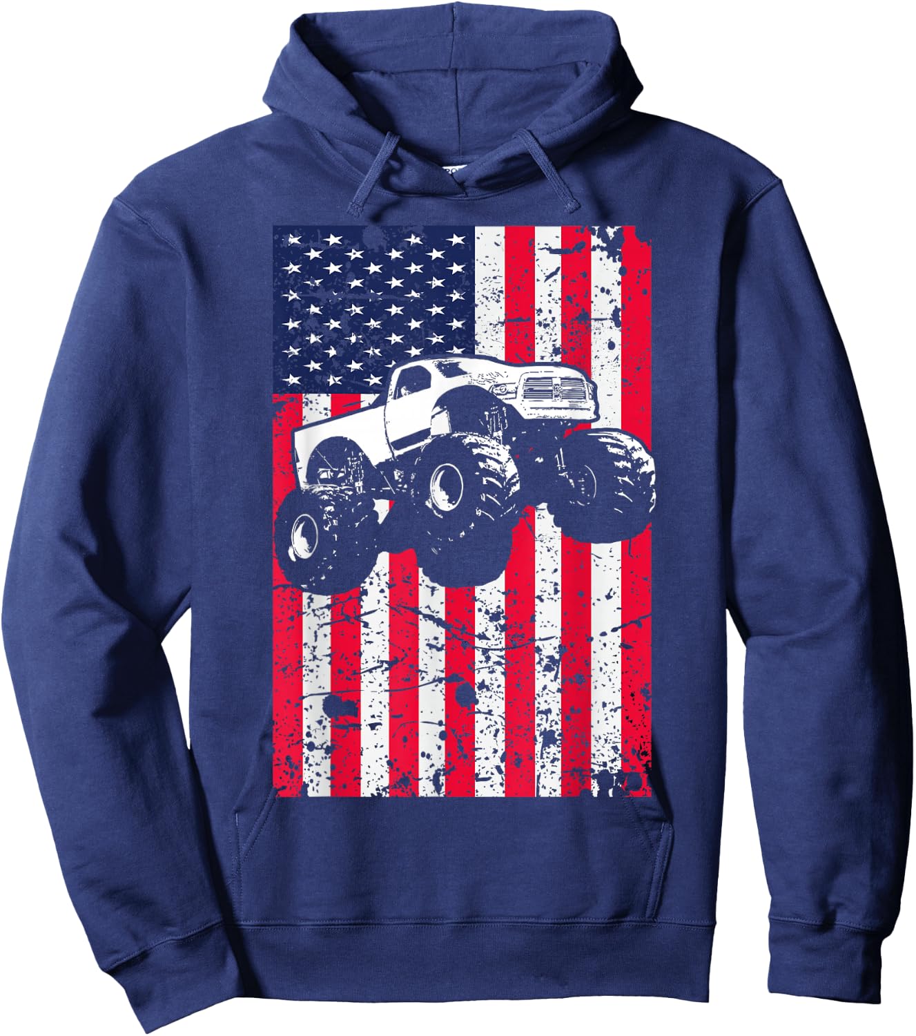 Monster Truck American Flag Racing USA Patriotic Hoodie - Hoodie | Navy