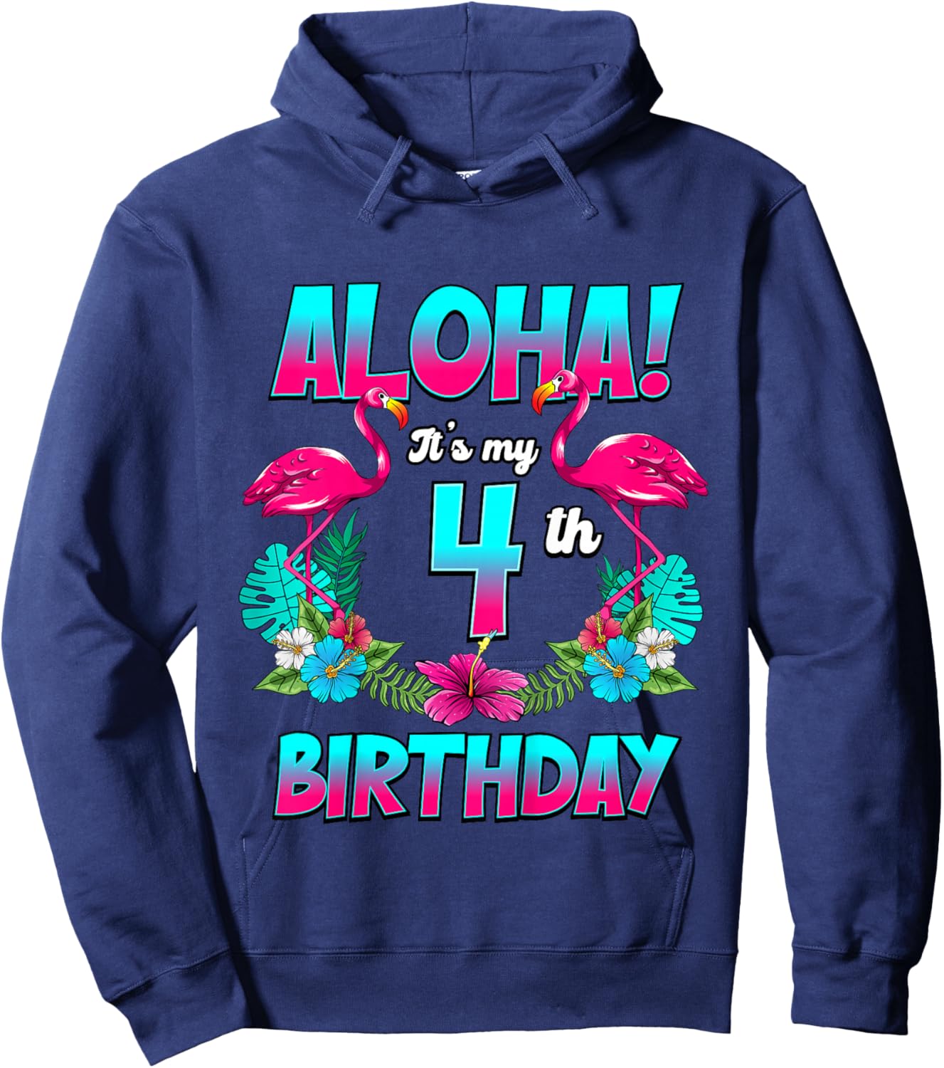 Kids Aloha 4th Birthday Flamingo Hawaii 4 Years Old Hoodie - Hoodie | Navy