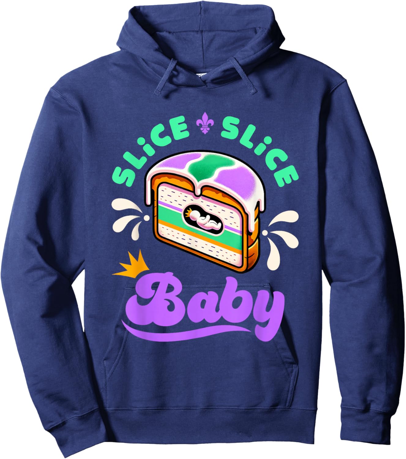Mardi Gras King Cake Slice Slice Baby Hoodie - Hoodie | Navy