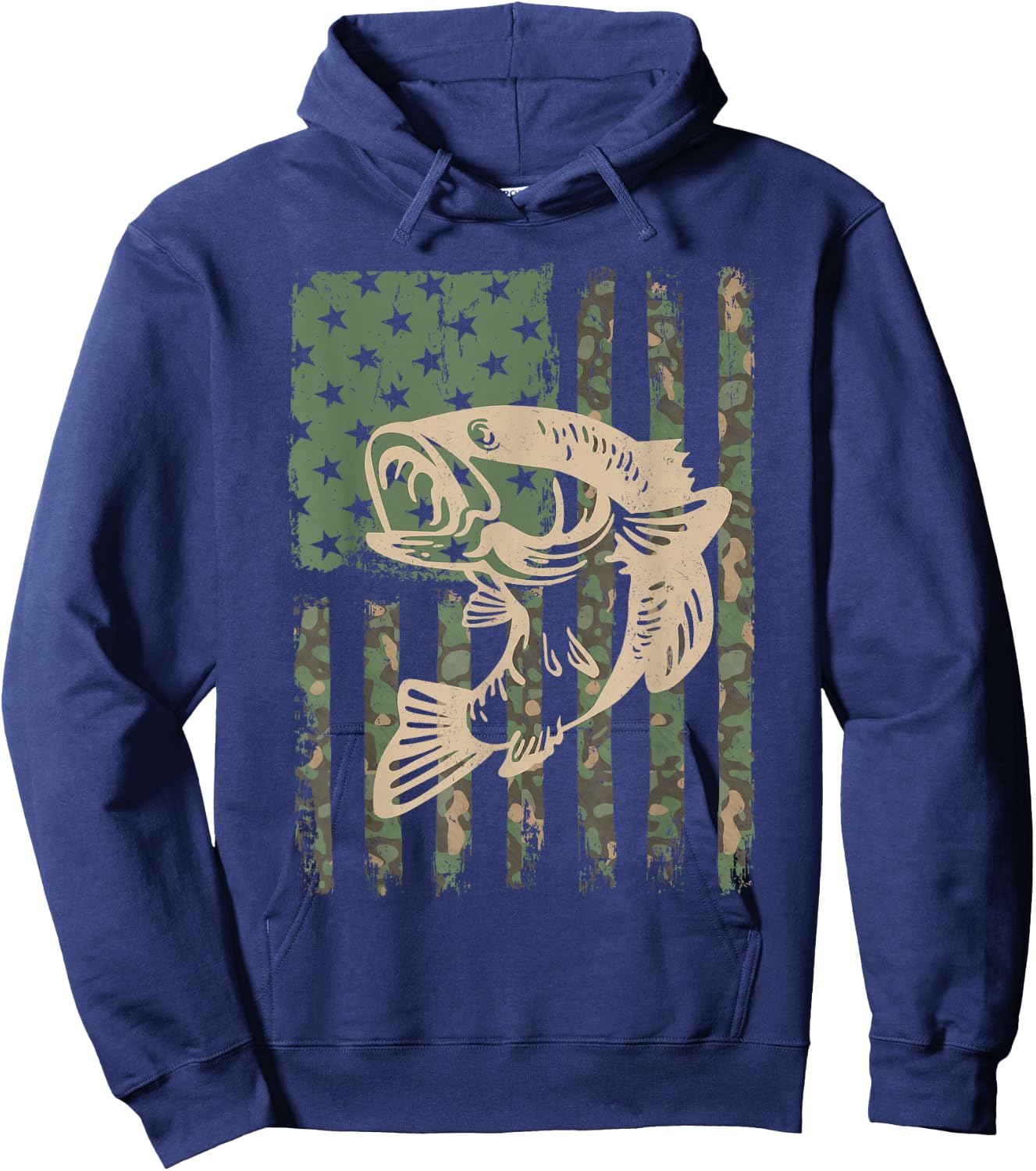 Camouflage USA Flag Big Mouth Bass Fishing Hoodie - Hoodie | Navy