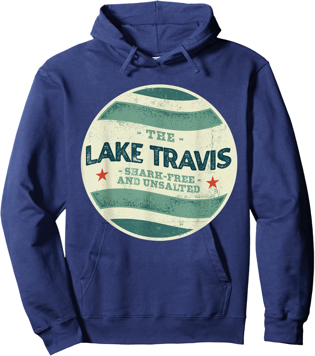 Lake Travis Shark Free and Unsalted Camping Texas Camper Hoodie - Hoodie | Navy