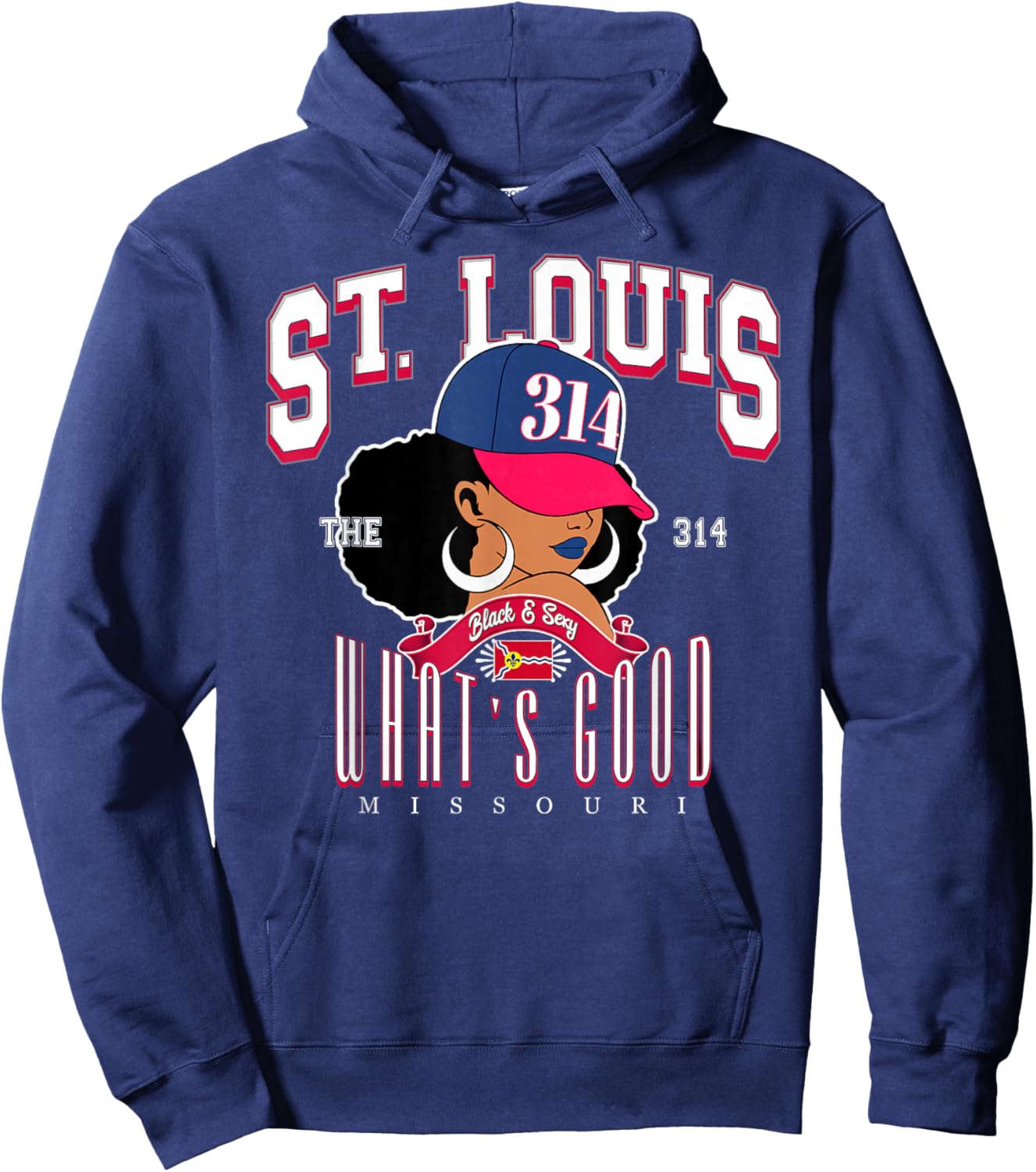 314 Area Code St. Louis Missouri Flag Afro Puff for Shawty Hoodie - Hoodie | Navy