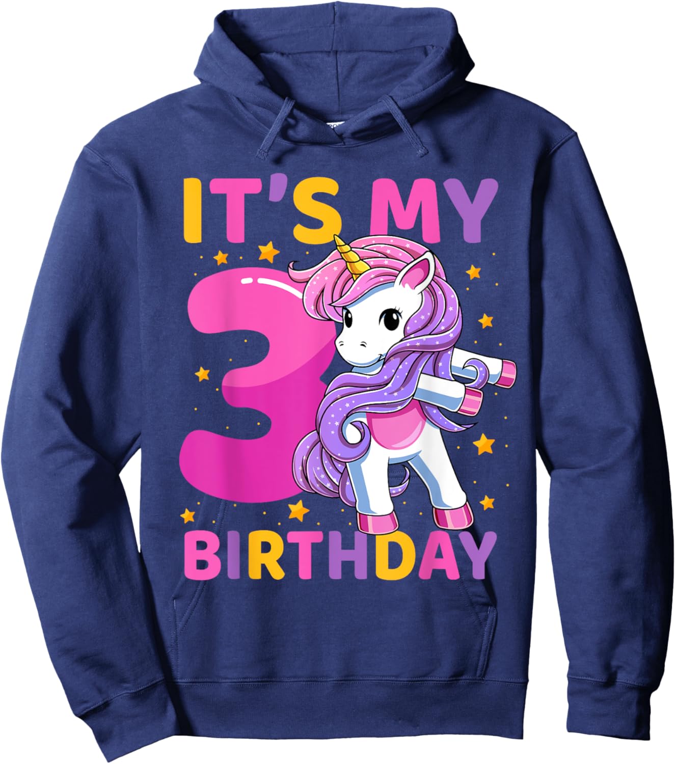3 Years Old Unicorn Flossing 3rd Birthday Party Girls Kids Hoodie - Hoodie | Navy