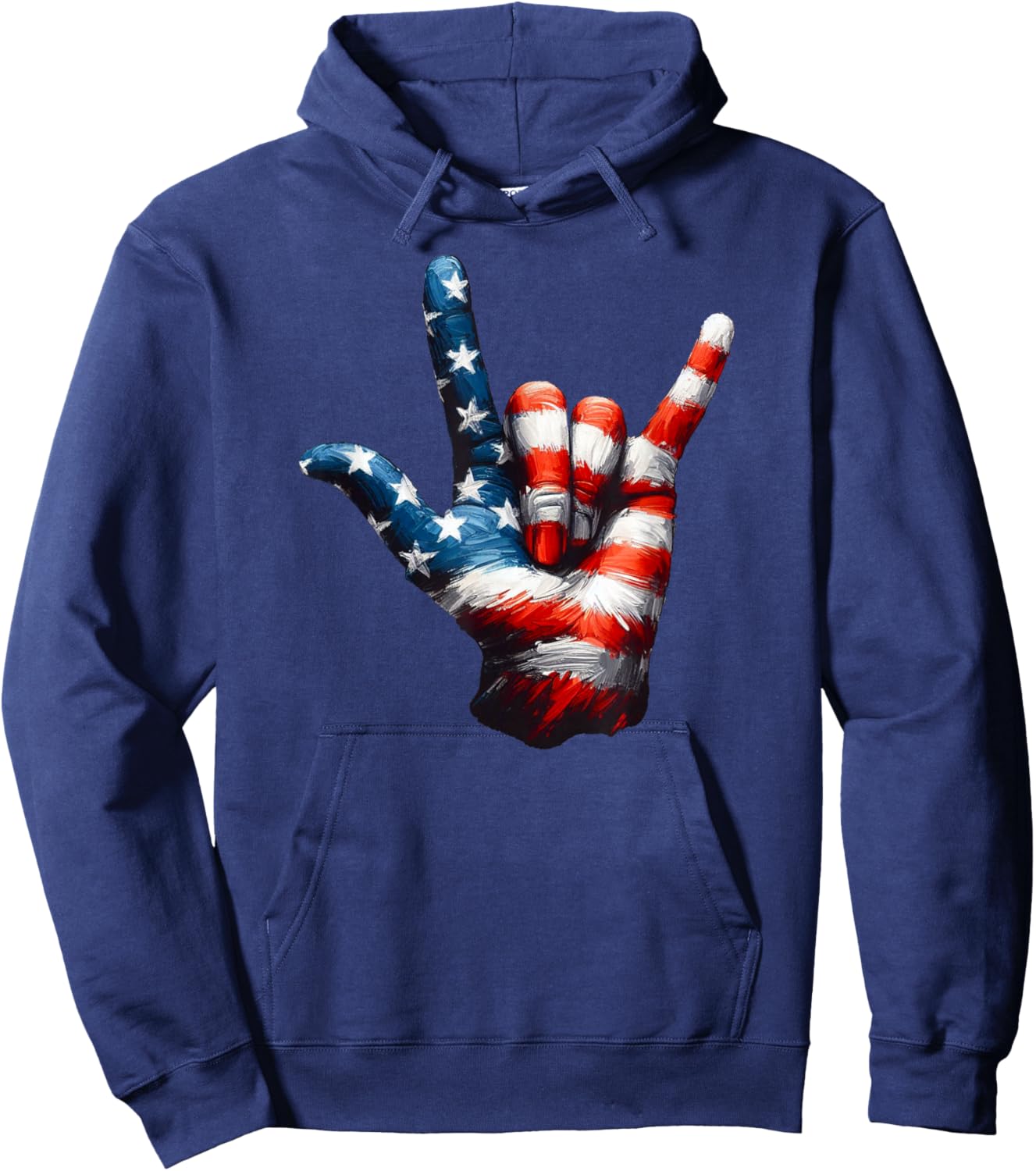 ASL USA Flag 'Love Sign' for Independence and Veterans Day Hoodie - Hoodie | Navy