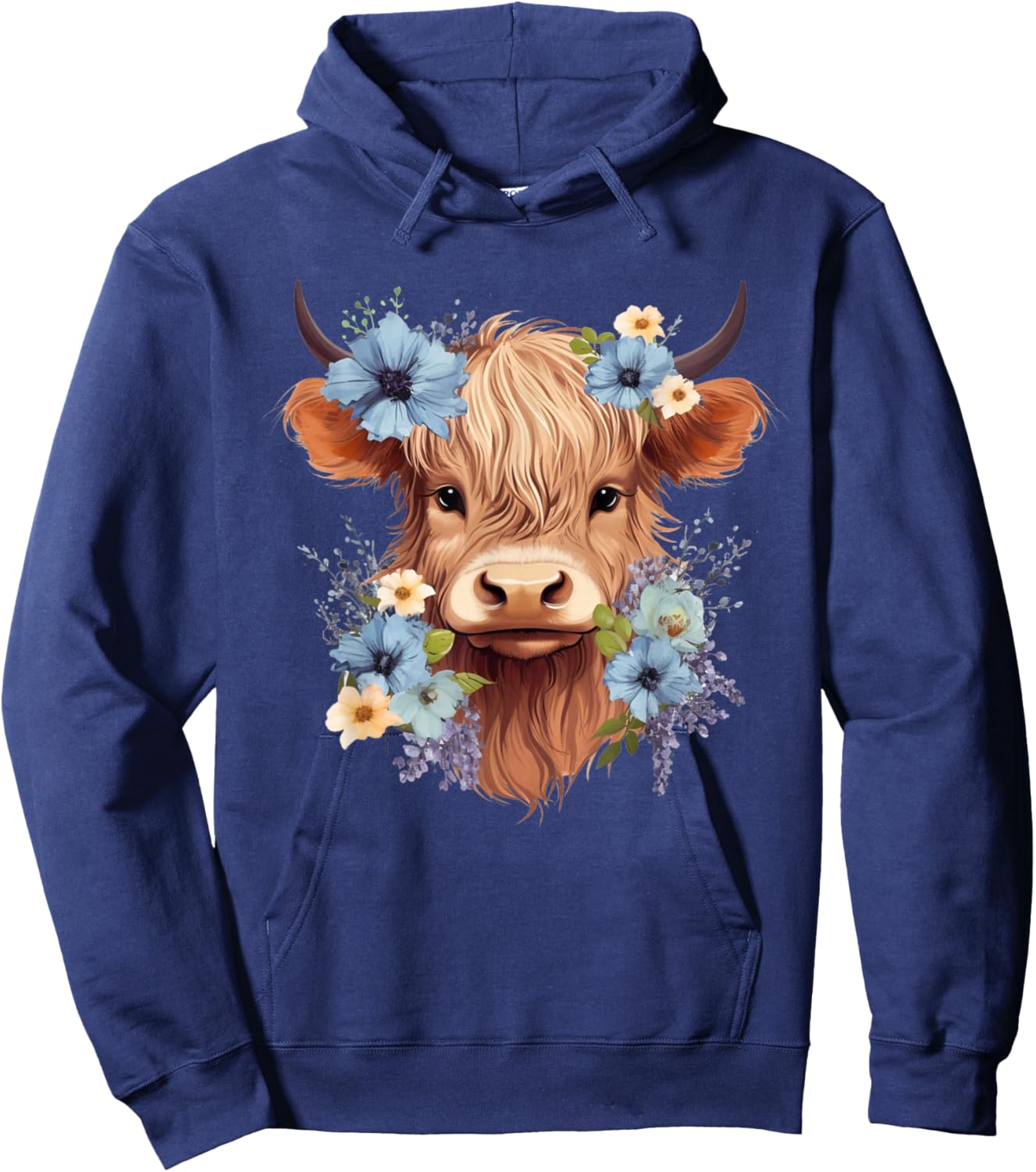 Cow, Scottish Highland Cow, Western Wear, Highland Cow , Small, Black Hoodie - Hoodie | Navy