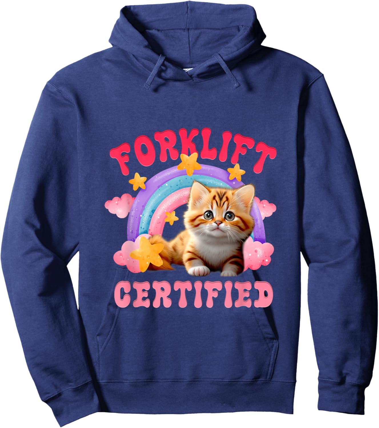 Cat Forklift Certified Funny Pink Boho Rainbow For Cat Lover Hoodie - Hoodie | Navy