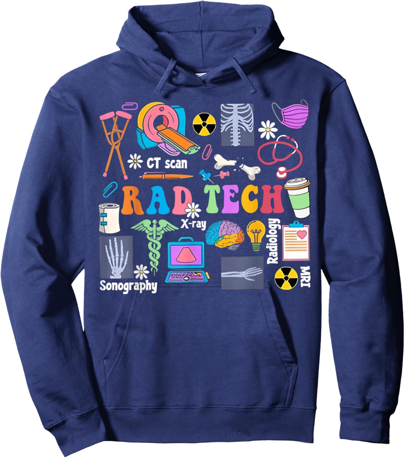Cute Rad Tech Retro Groovy Radiology Technician X-Ray Tech Hoodie - Hoodie | Navy