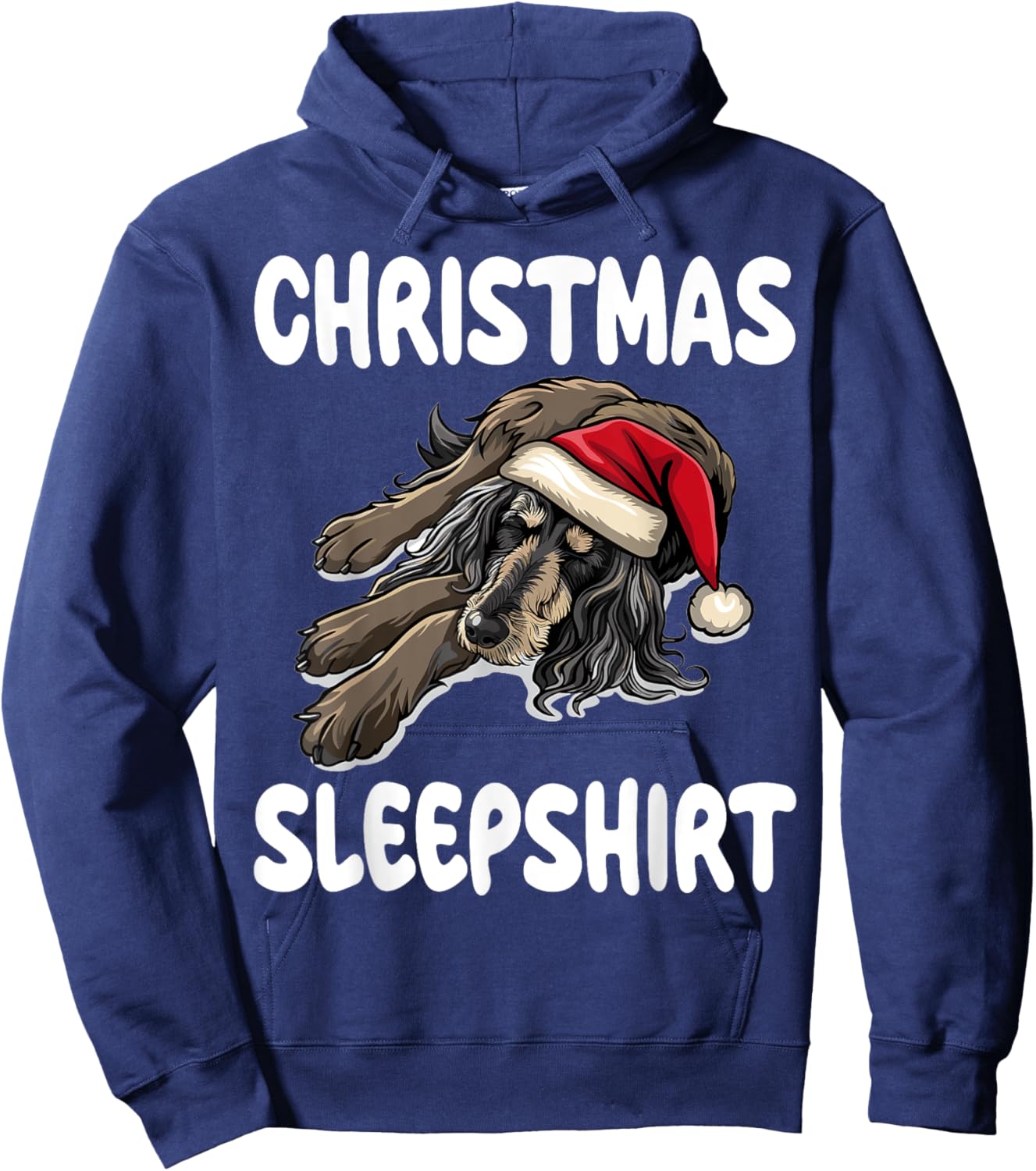 Cute Afghan Hound Dog Official Christmas Sleepshirt Hoodie - Hoodie | Navy