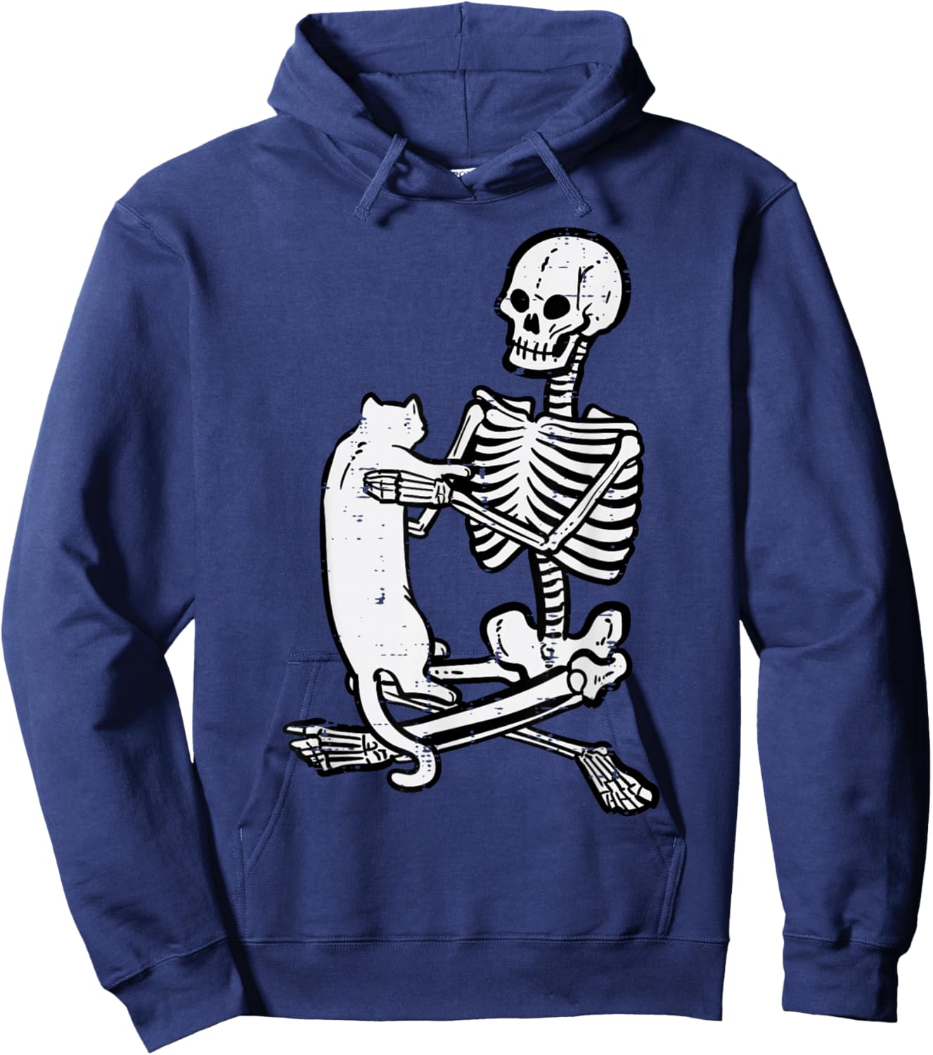 Skeleton Holding Cat Vintage Goth Halloween Men Women Kids Hoodie - Hoodie | Navy
