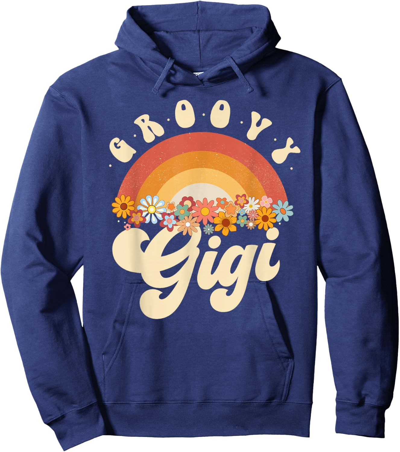 Groovy Gigi Retro Rainbow Colorful Flowers Design Hoodie - Hoodie | Navy