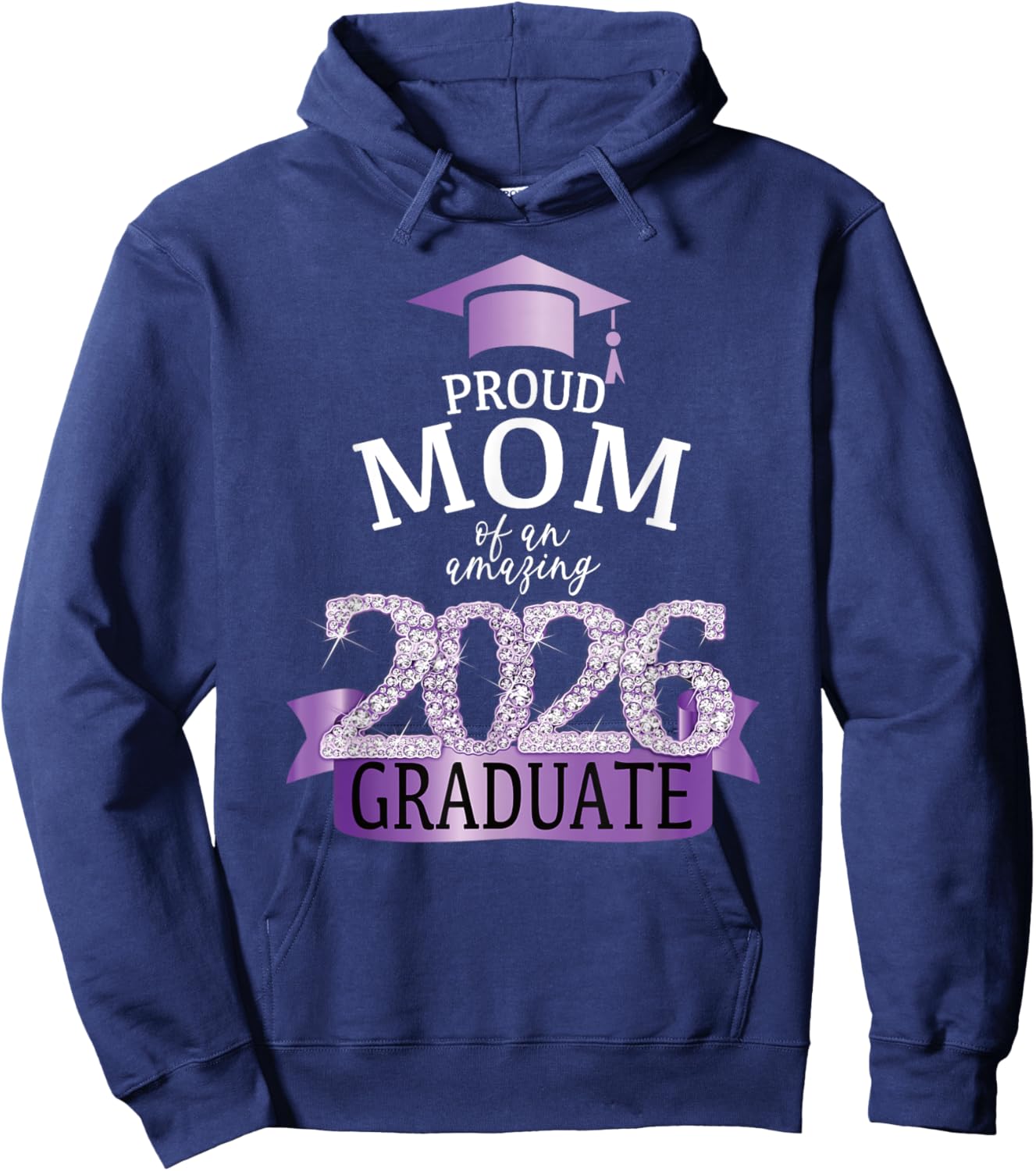 2026 Mom Of The Graduate Purple Diploma Celebration Decor Hoodie - Hoodie | Navy