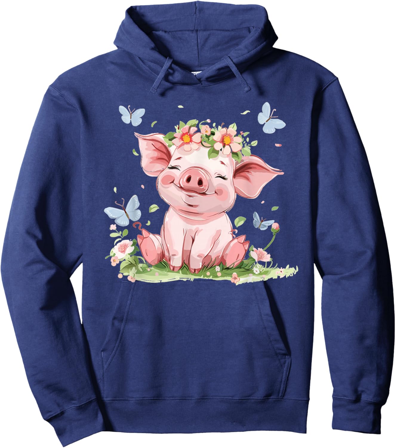 Cute Pig with Flowers I Kids Pig Hoodie - Hoodie | Navy