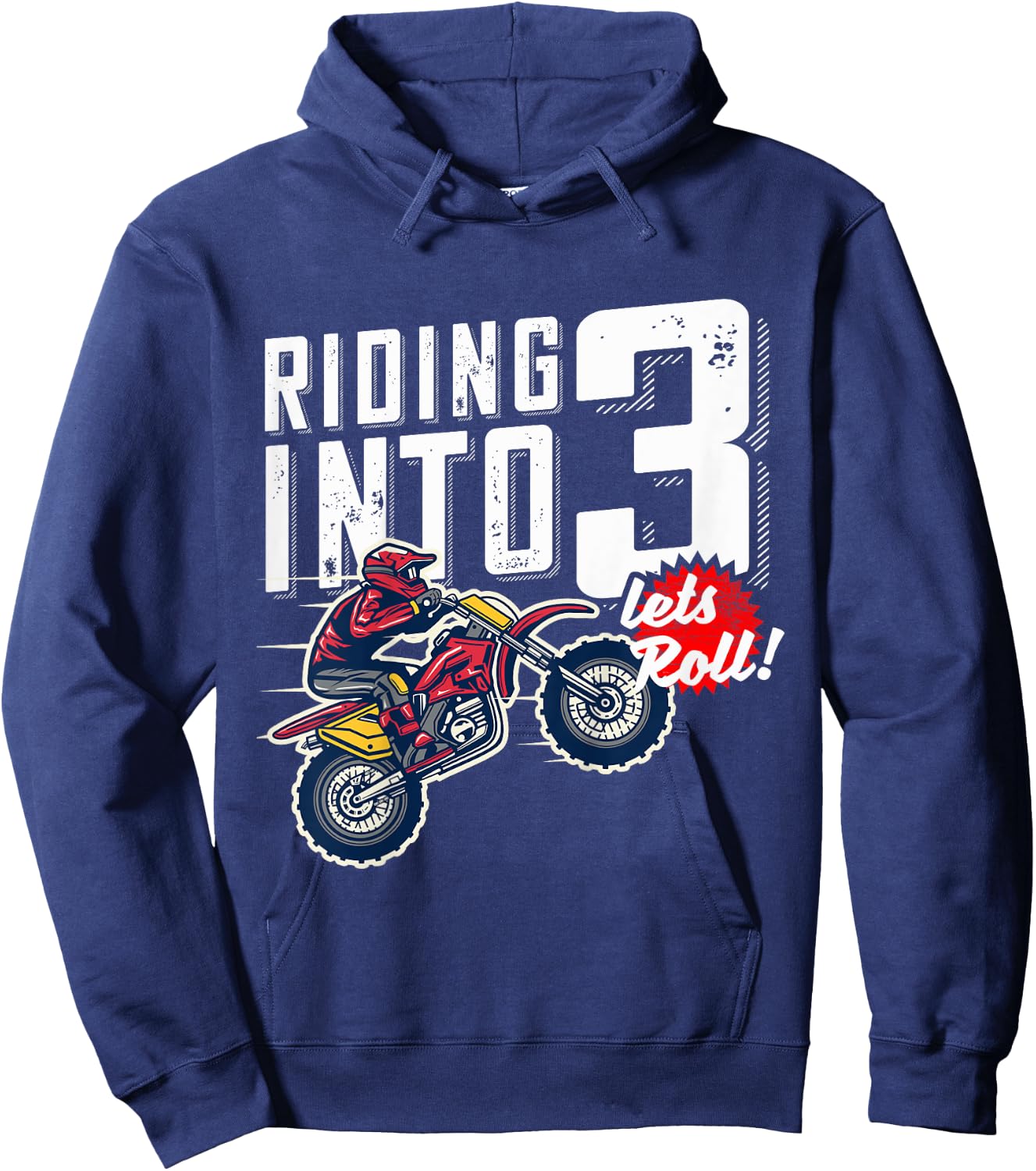3rd Birthday Motor Cross, Dirt Bike, Birthday Riding Into 3 Hoodie - Hoodie | Navy