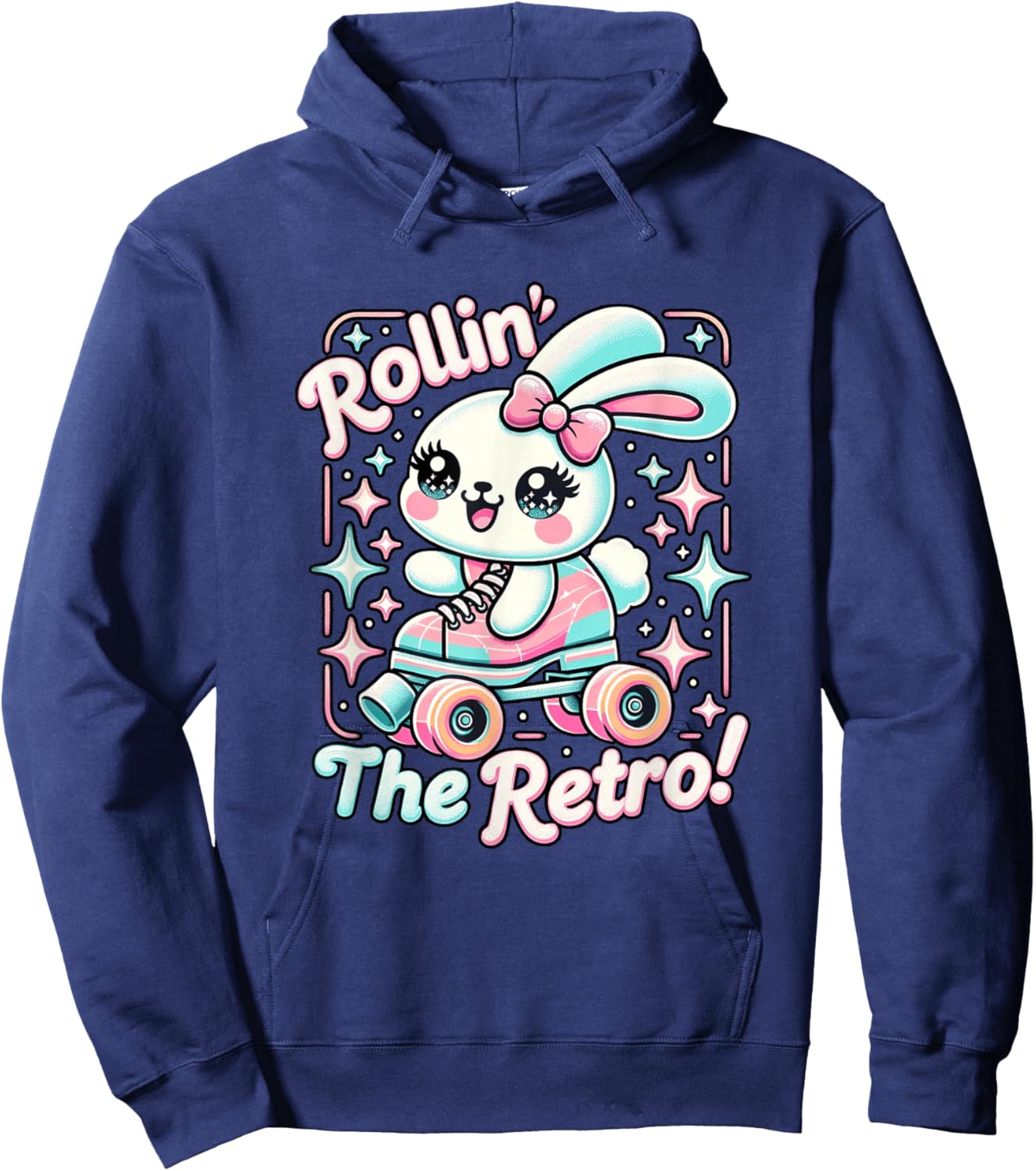 Rollin' The Retro Skater Bunny Rabbit Roller Skating Hoodie - Hoodie | Navy
