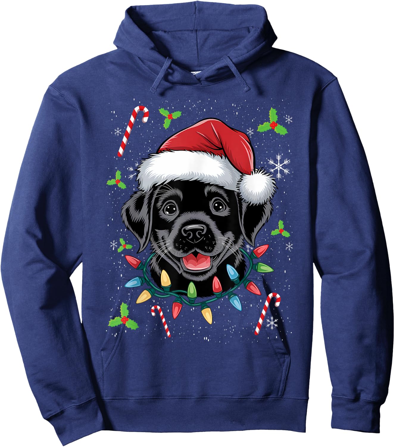 Black Lab Labrador Christmas Tree Light Pajama Dog Xmas Men Women Kids Hoodie - Hoodie | Navy