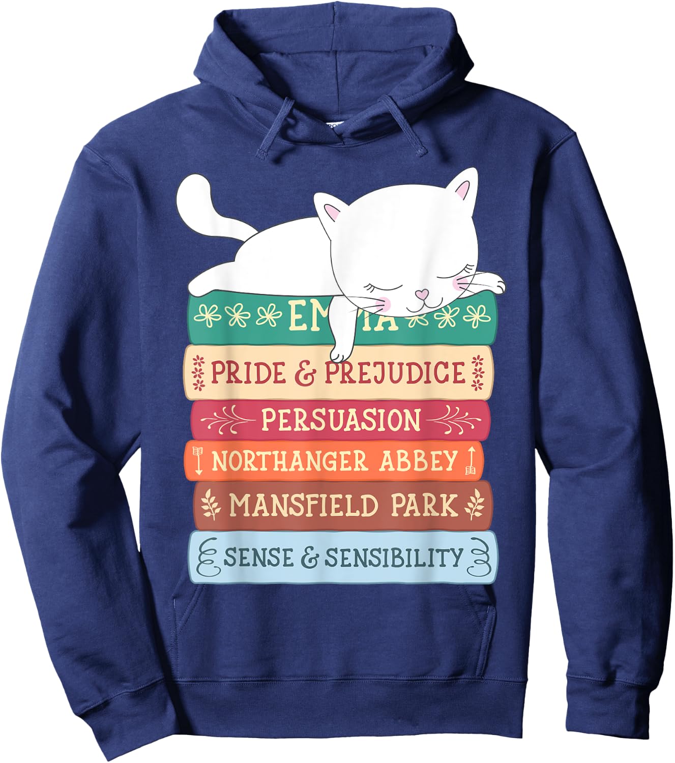 Jane Austen Book Stack Funny Literary Literature Hoodie - Hoodie | Navy