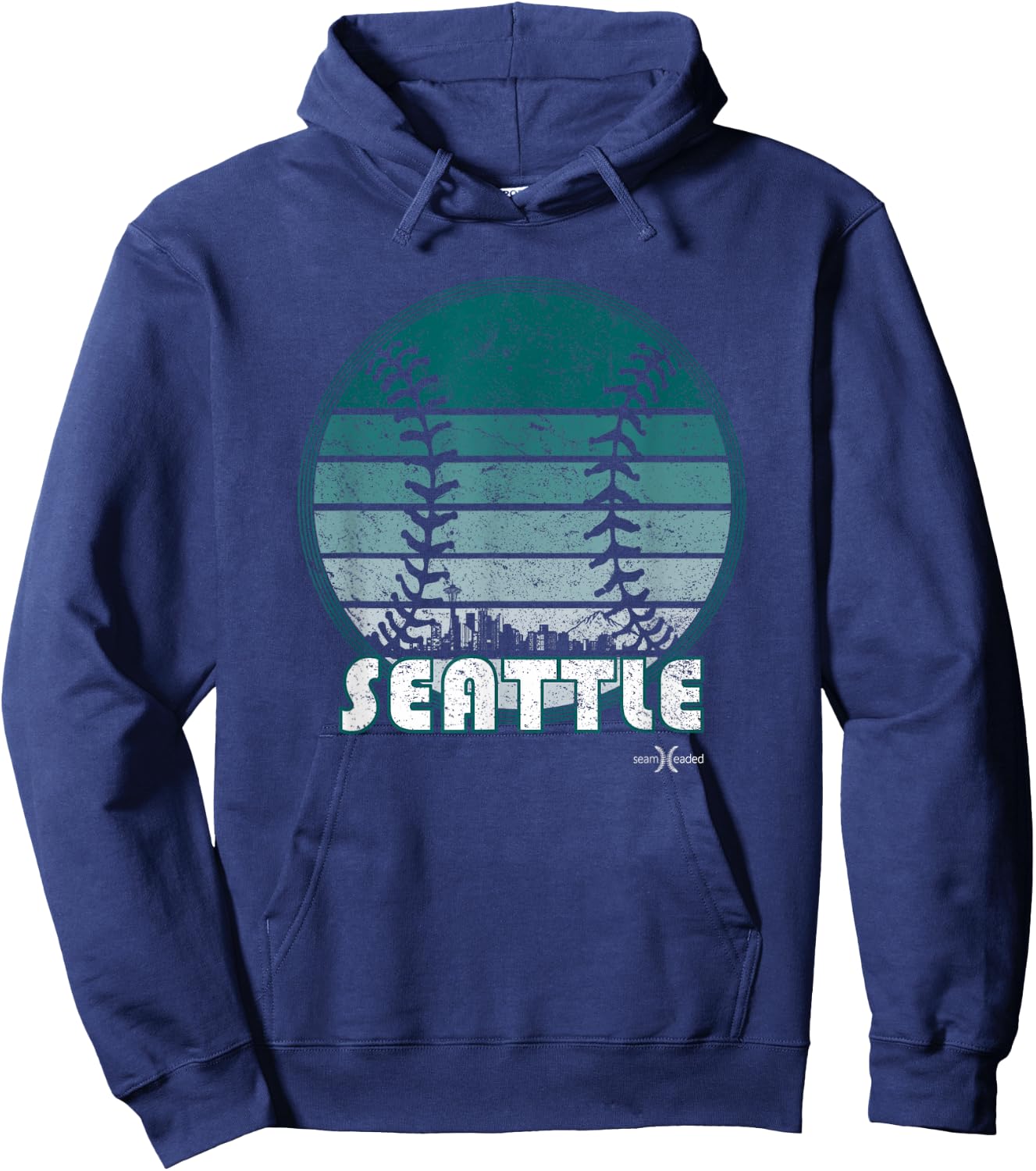 Vintage Seattle Baseball Sunset with Retro City Skyline Hoodie - Hoodie | Navy