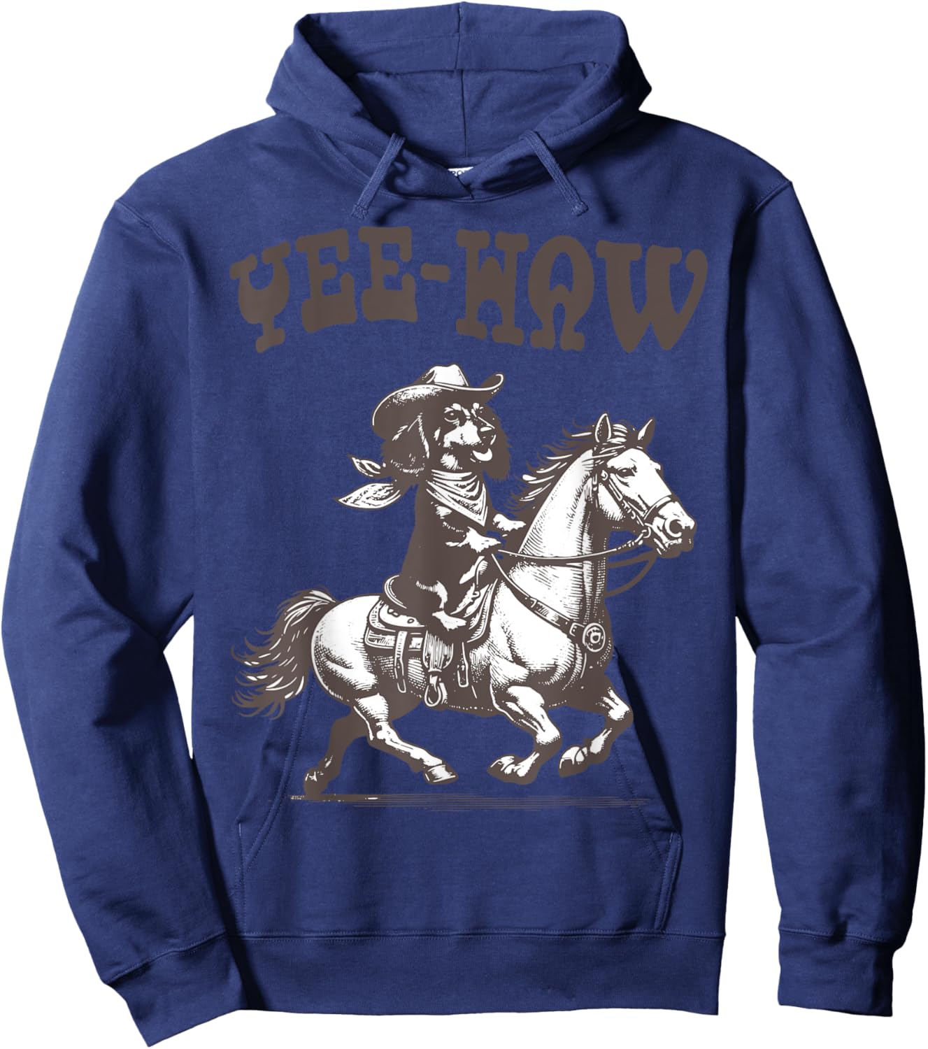 Retro 90s Cowboy Dachshund Riding A Horse Western Funny Hoodie - Hoodie | Navy