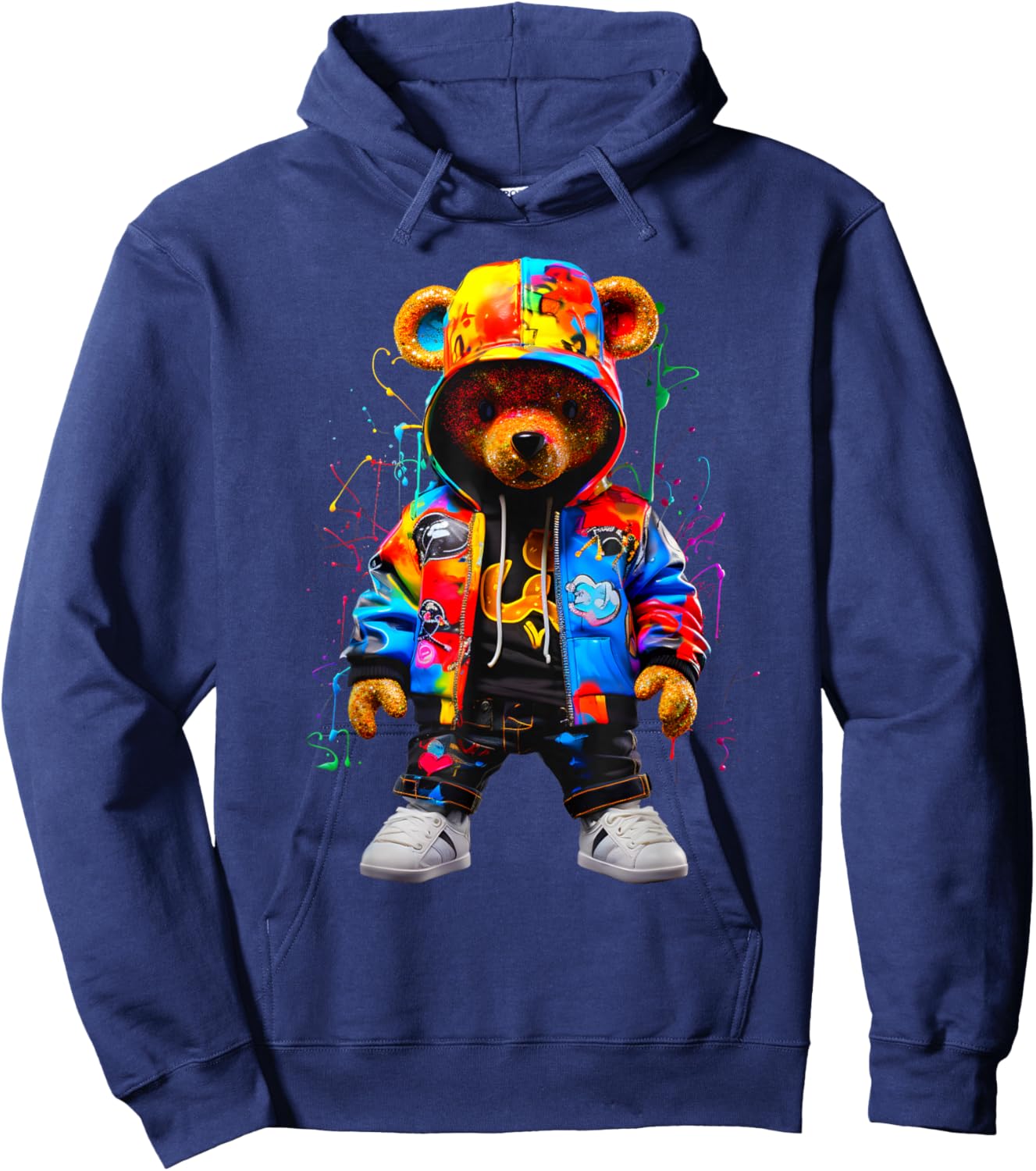 Hip-Hop Teddy-Bear Colorful Teddybear with Graphic Hoodie - Hoodie | Navy