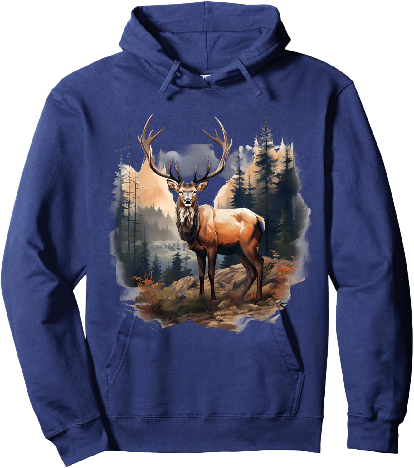 Deer Forest Landscape Wildlife Artwork Nature Animal Lovers Hoodie - Hoodie | Navy