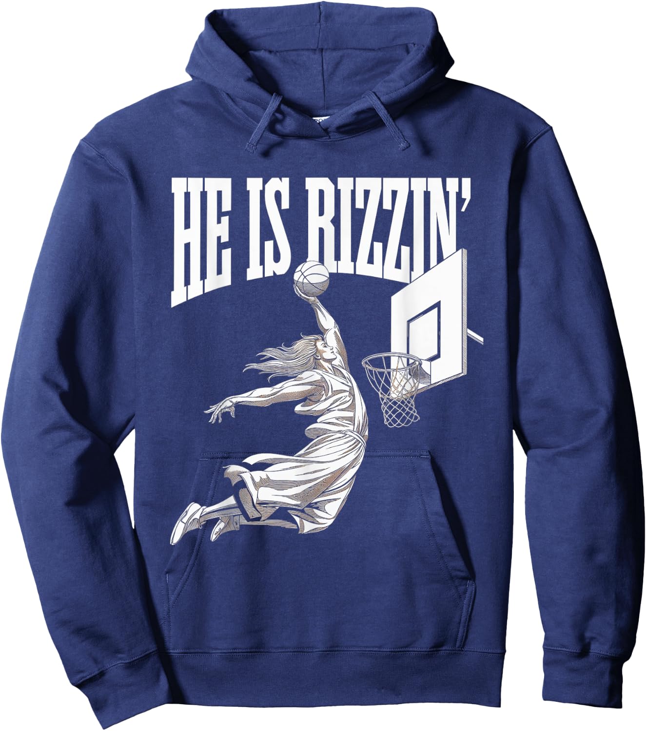 He Is Rizzin Basketball Jesus Dunk Memes Humor Hoodie - Hoodie | Navy