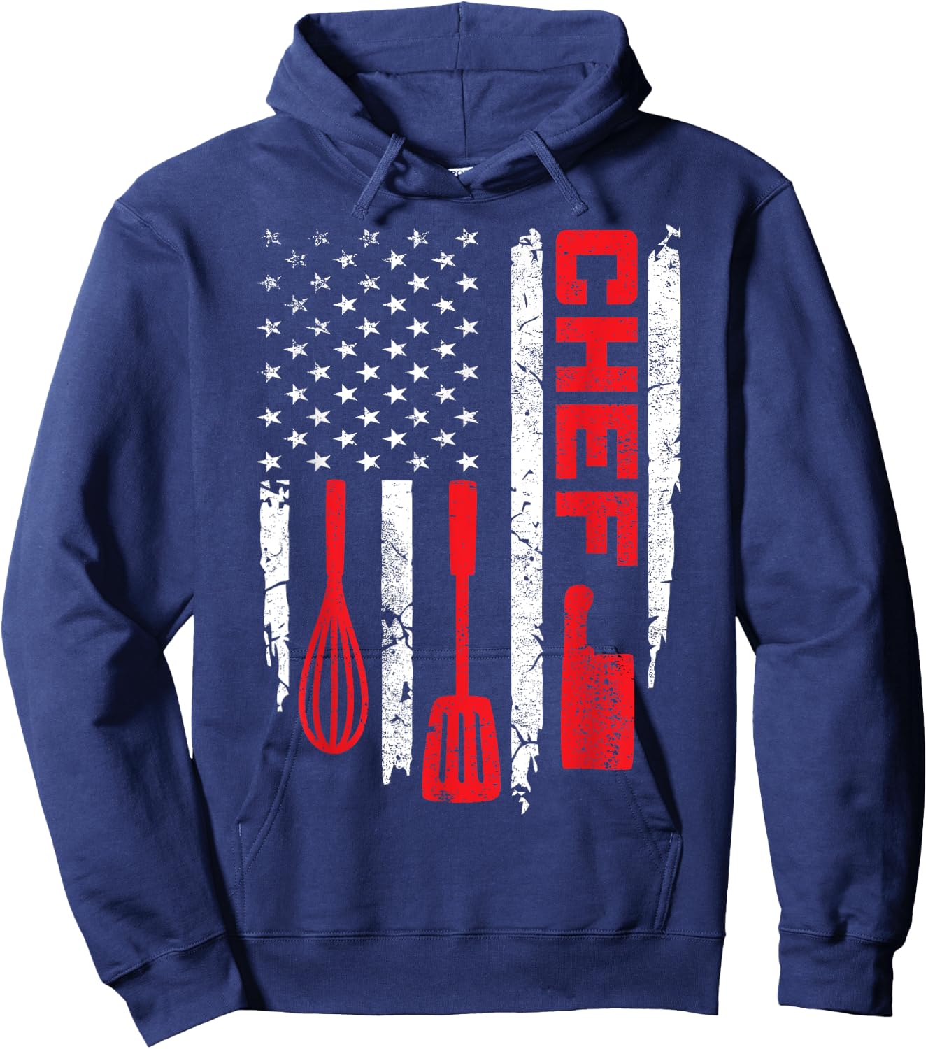 Funny Chef Cooking Vintage American Flag 4th of July Hoodie - Hoodie | Navy