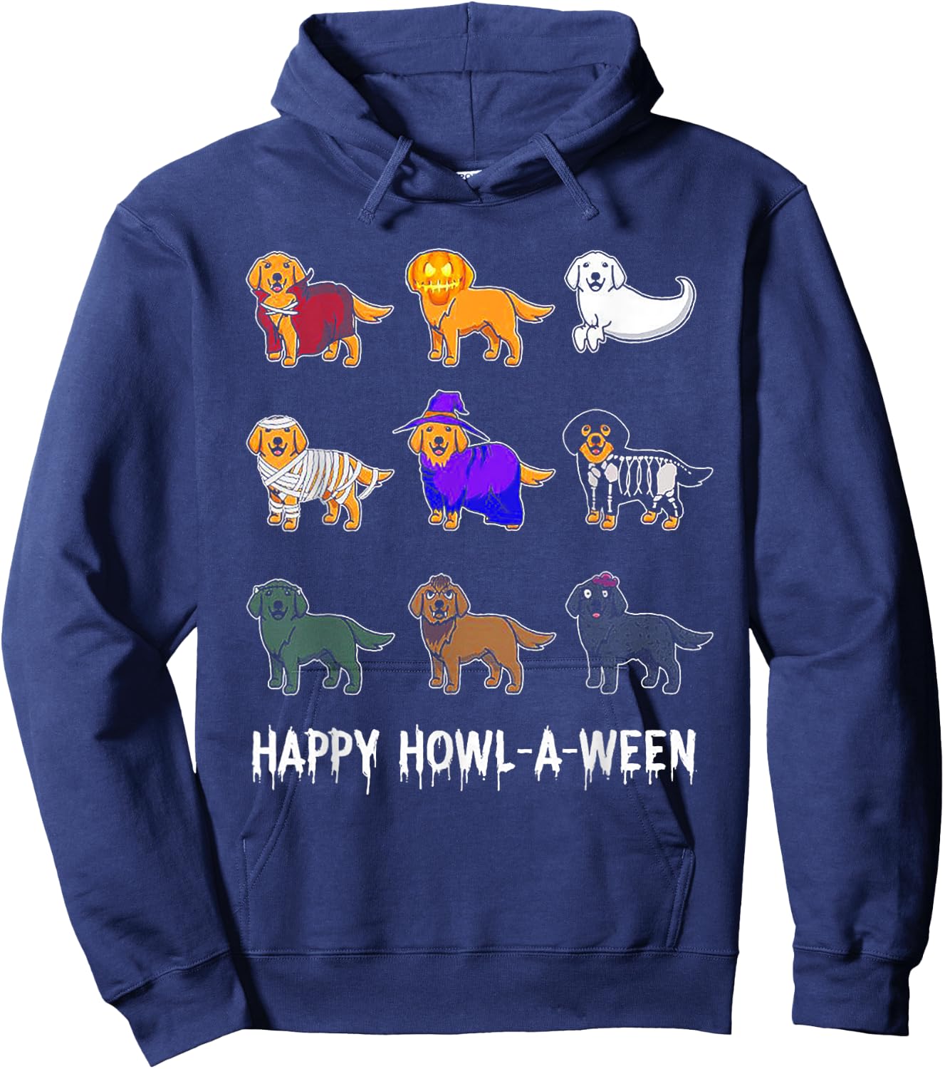 Funny Golden Retriever Dog Halloween Happy Howl-o-ween Men Women Kids Hoodie - Hoodie | Navy