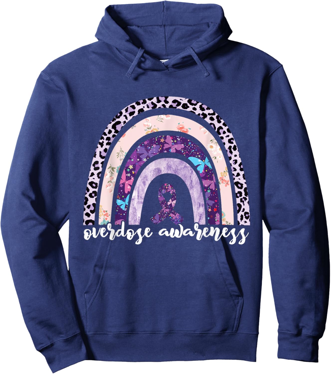 Overdose Awareness Purple Ribbon Drug Addiction Rainbow Hoodie - Hoodie | Navy