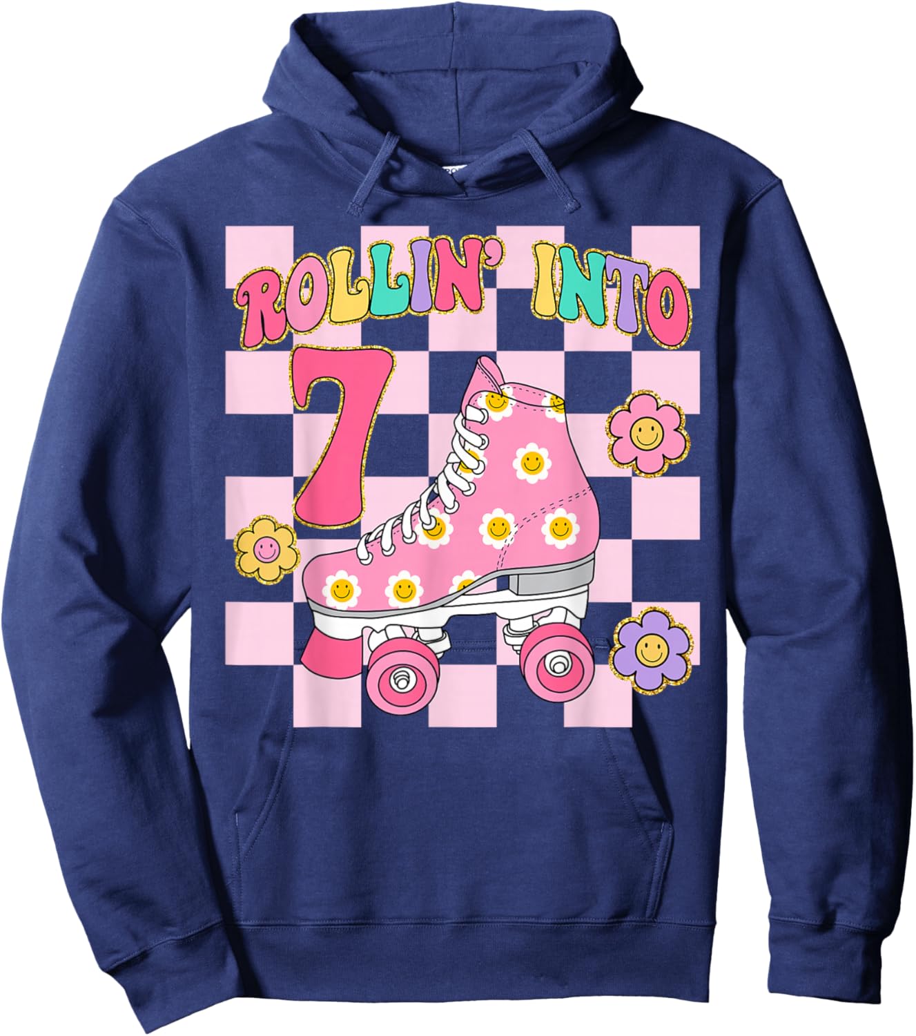 Rolling Into 7 Years Old Girl 7th Birthday Roller Skater Hoodie - Hoodie | Navy