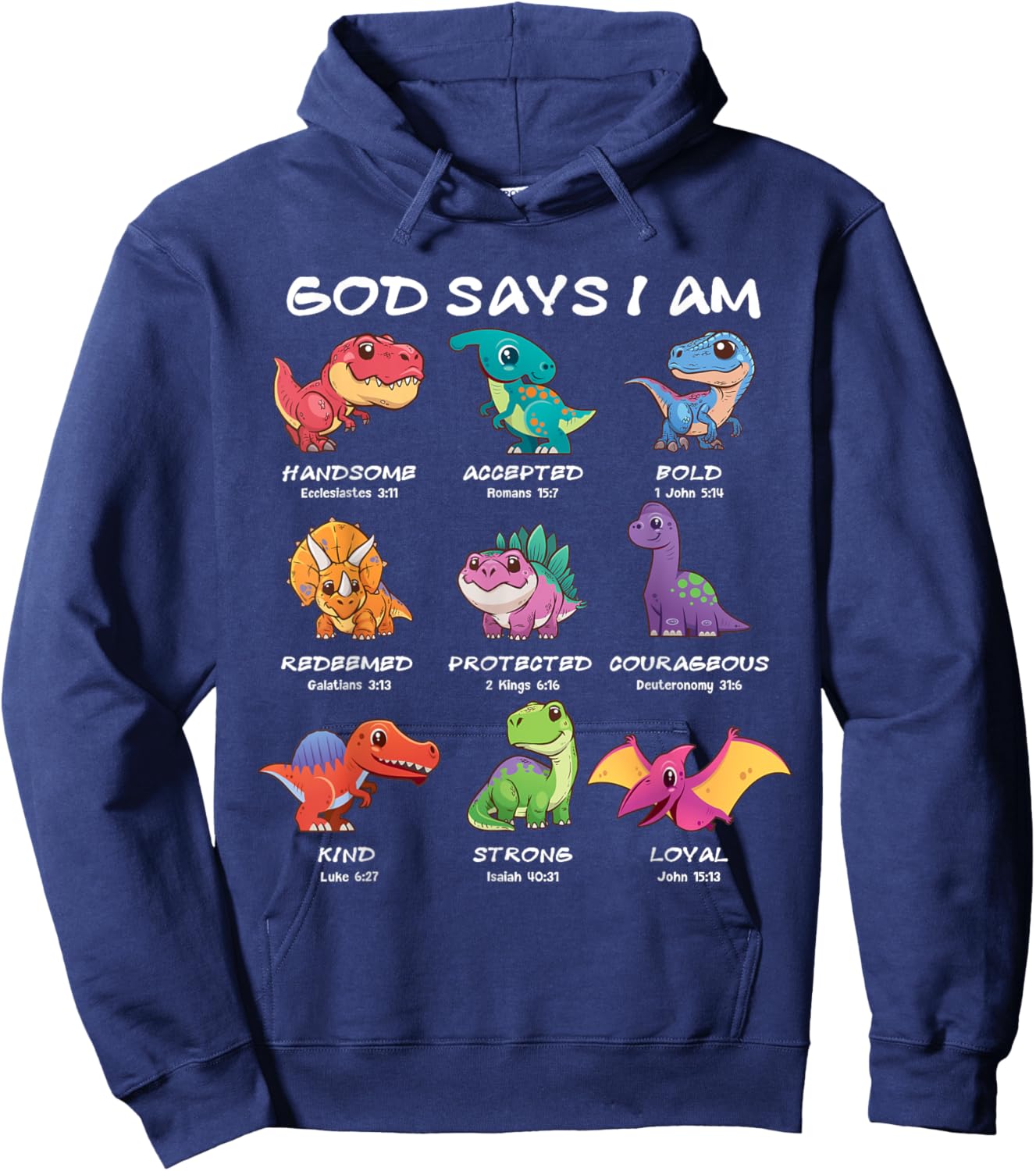 God Says I Am Dinosaur Funny Dino Kids Boys Bible Verse Hoodie - Hoodie | Navy