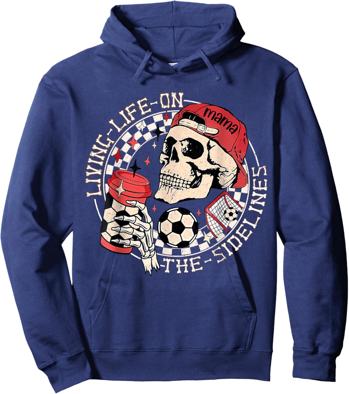 Soccer Mama Living Life On The Sidelines Skeleton Coffee Hoodie - Hoodie | Navy