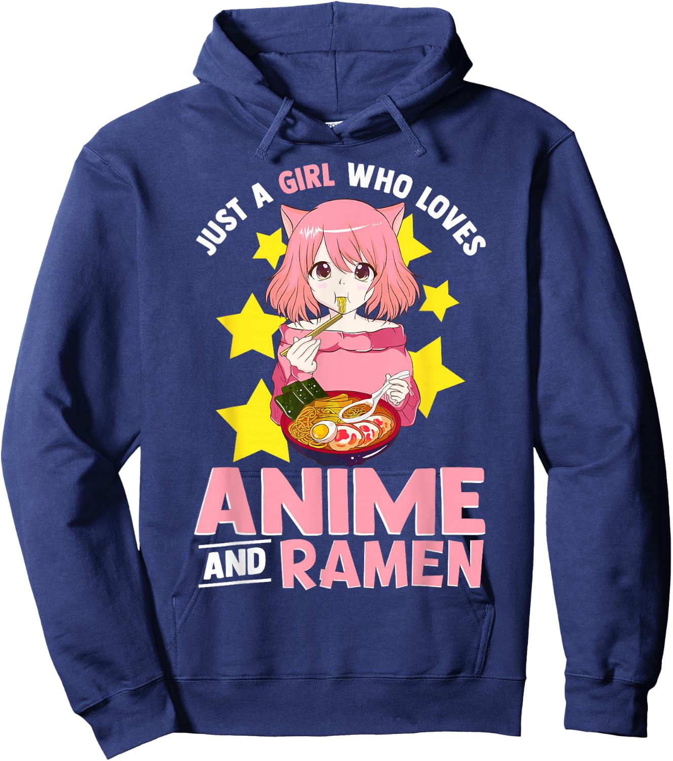 Just A Girl Who Loves Anime and Ramen Bowl Japanese Noodles,Short Sleeve Hoodie - Hoodie | Navy