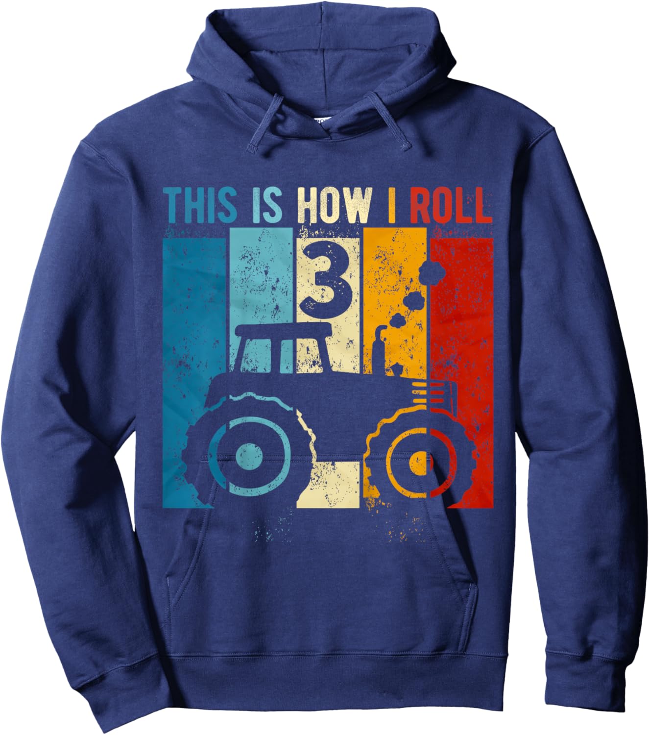 Kids 3 Year Old Birthday Boy Tractor Farm 3rd Birthday Hoodie - Hoodie | Navy