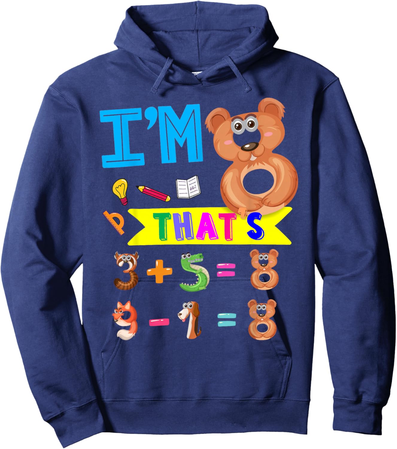 Maths 8th Birthday Outfit Idea For Kids & 8 Year Old Number Hoodie - Hoodie | Navy