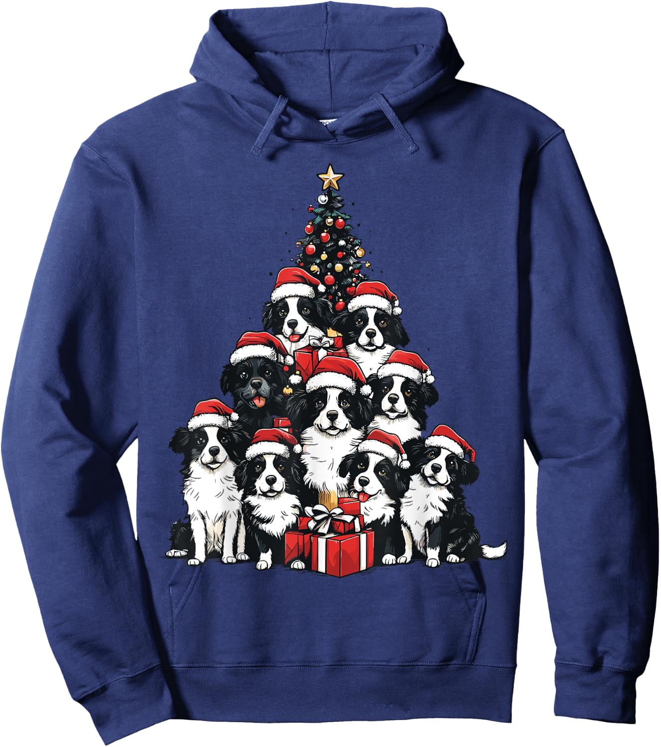 Border Collie Santa Christmas Tree Xmas Dog Lover Pajama Hoodie - Hoodie | Navy
