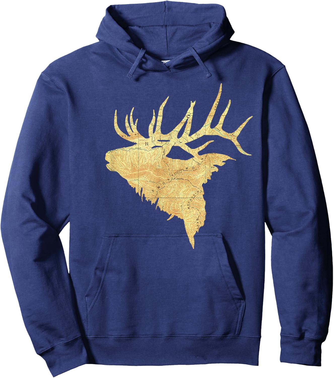 Topographical Bull Elk Topo Map Vintage Hoodie - Hoodie | Navy