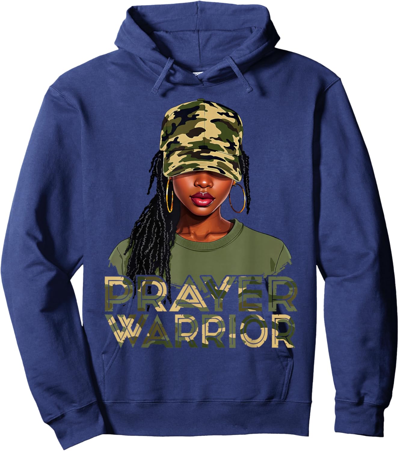 Camo Hat Prayer Warrior God Jesus Christian Black Girl Women Hoodie - Hoodie | Navy