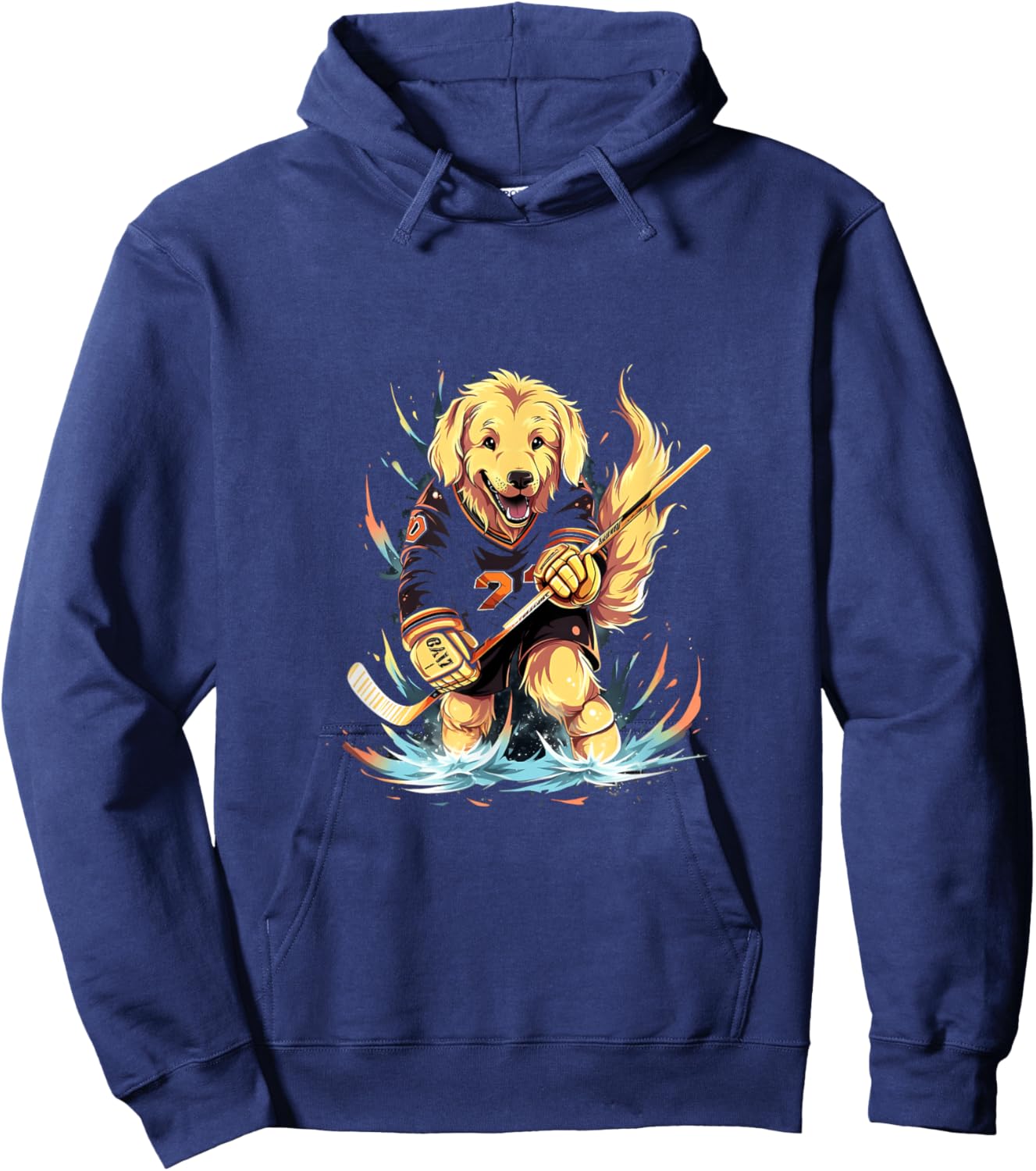 Hockey Golden Retriever ice hockey player Hockey stick Hoodie - Hoodie | Navy