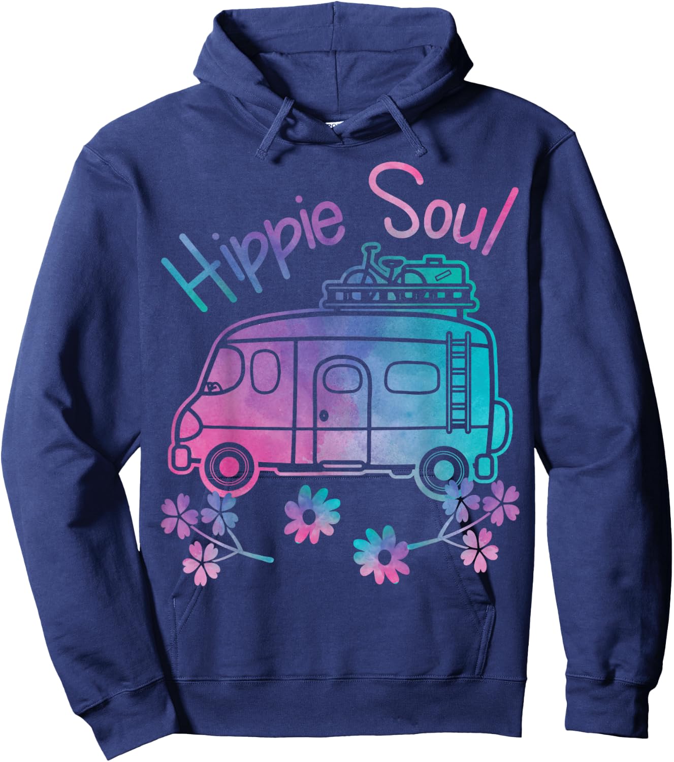 Hippie Soul Funny Camping Tie Dye Traveler Retro Van Gift Hoodie - Hoodie | Navy