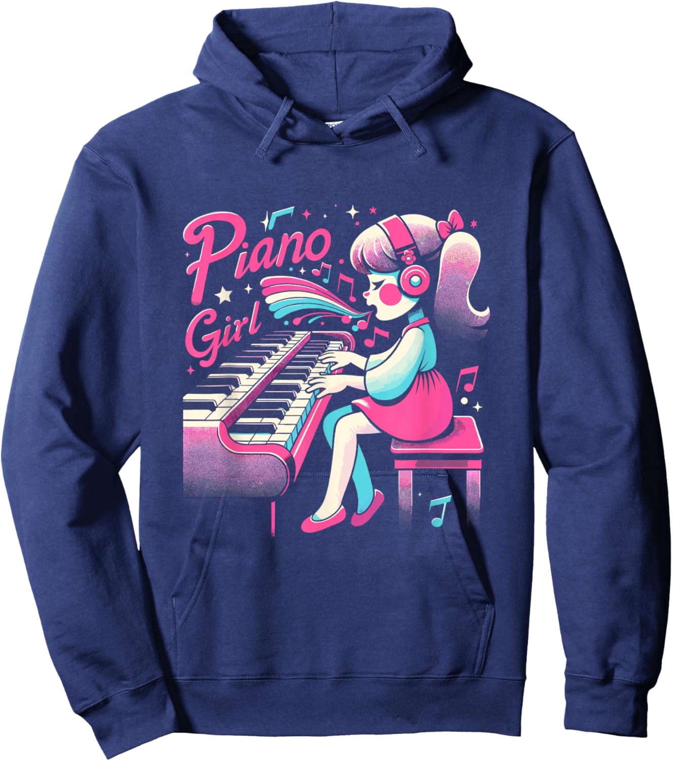 Piano Girl Girl Musician Pianist Music Sheet Music Piano Hoodie - Hoodie | Navy