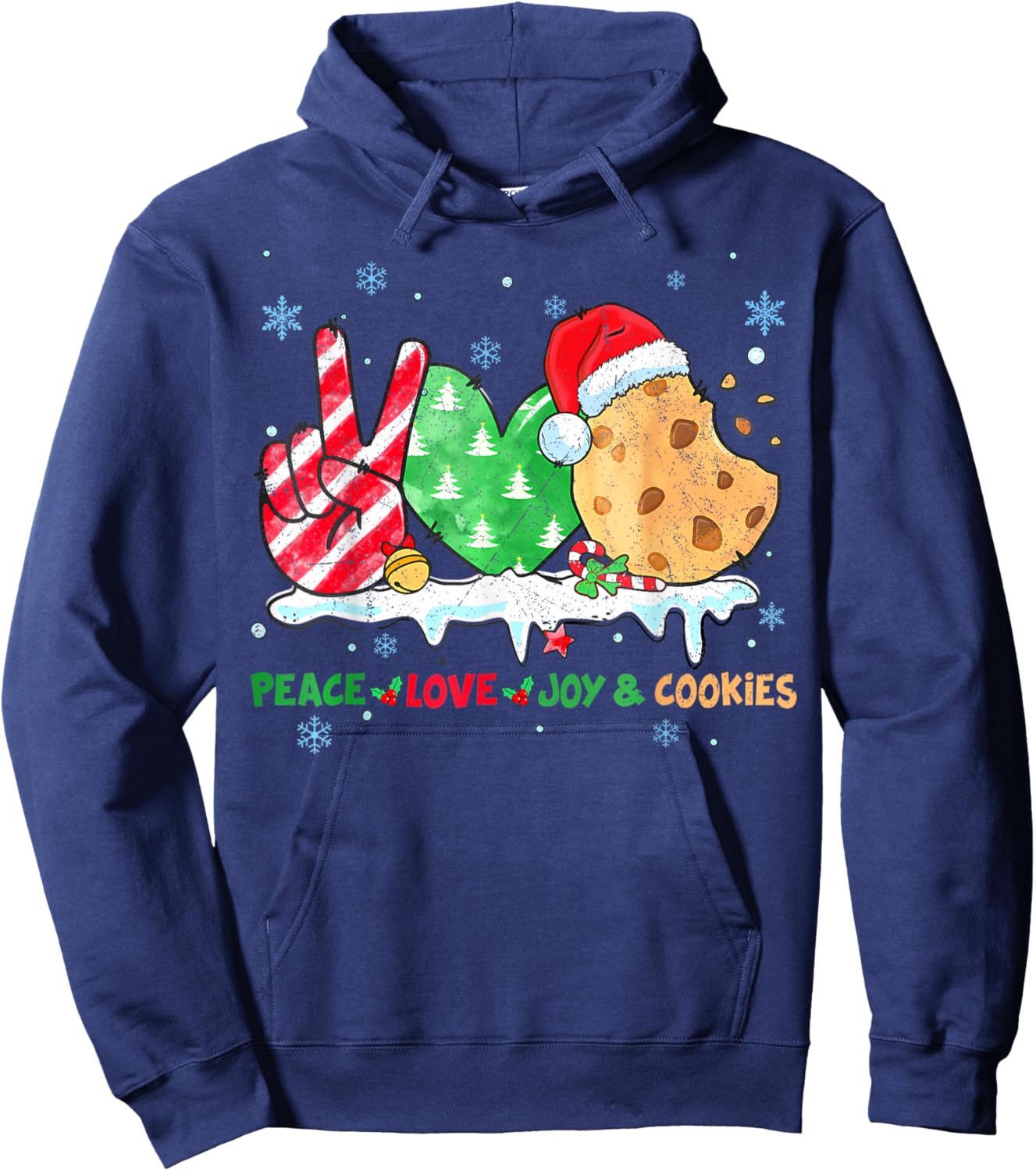 Peace Love Joy And Cookies Funny Christmas Holiday ing Hoodie - Hoodie | Navy