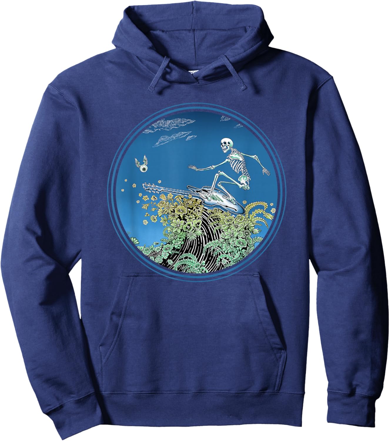Surfing Skeleton Circle - by Emek Artman Hoodie - Hoodie | Navy
