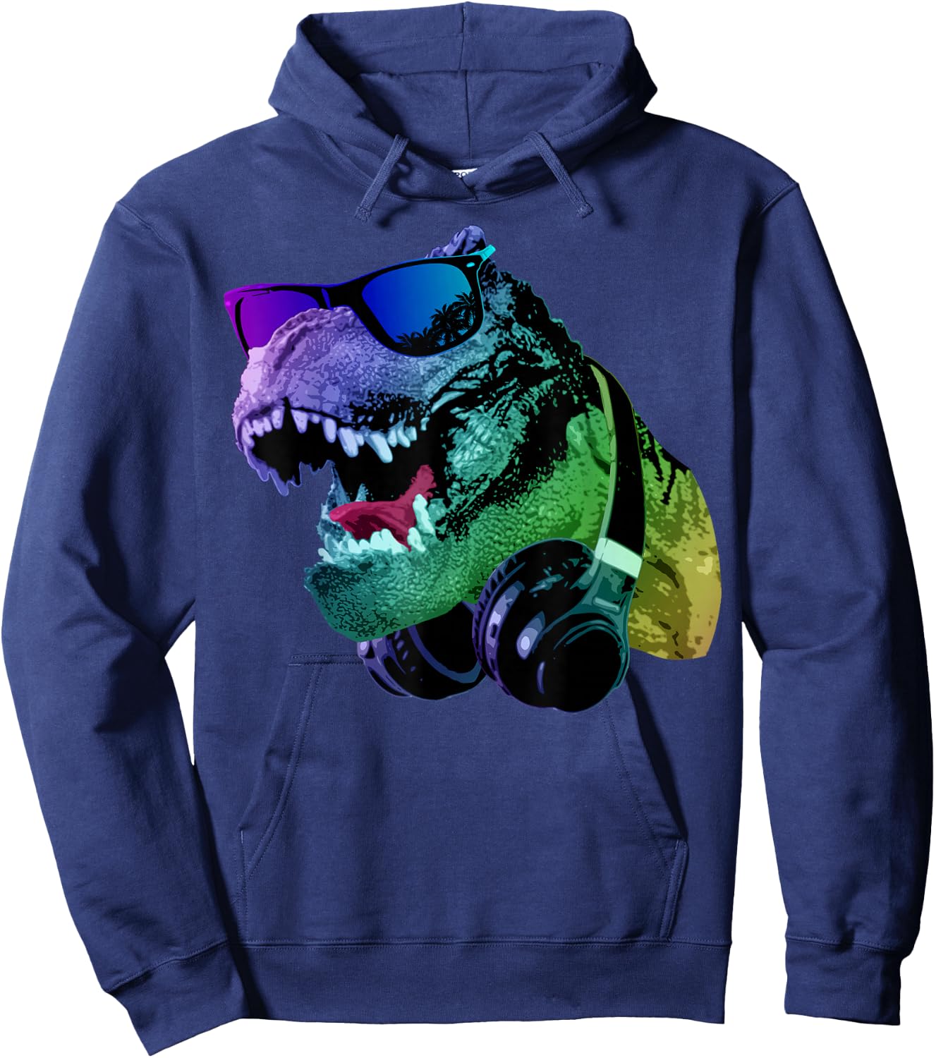 T Rex Tyrannosaurus Dinosaur With Sunglasses And Headphones Hoodie - Hoodie | Navy