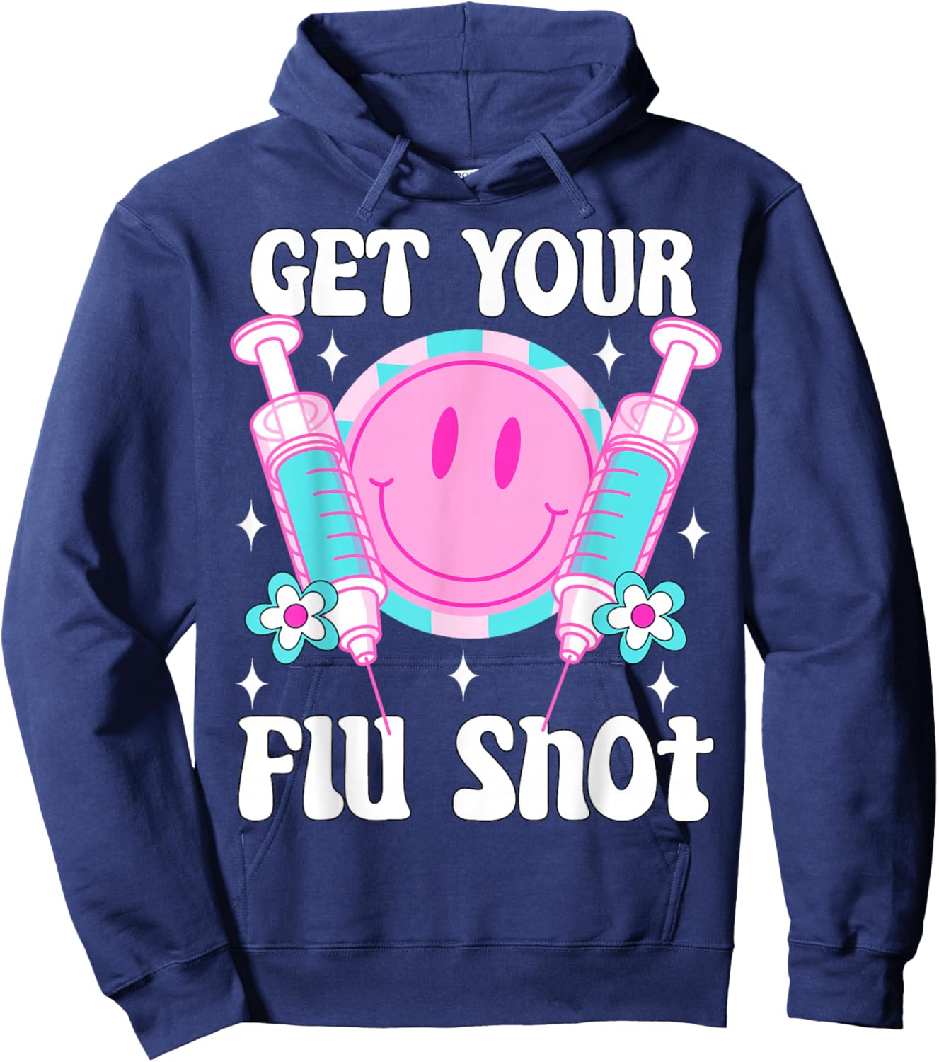 Syringe Retro Medical Get Your Flu Shot Caregiver Vaccine Hoodie - Hoodie | Navy