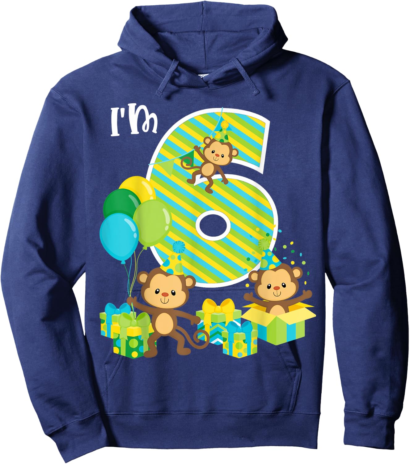 Birthday Monkey 6th Birthday Party Six Year Old Kid Toddler Hoodie - Hoodie | Navy