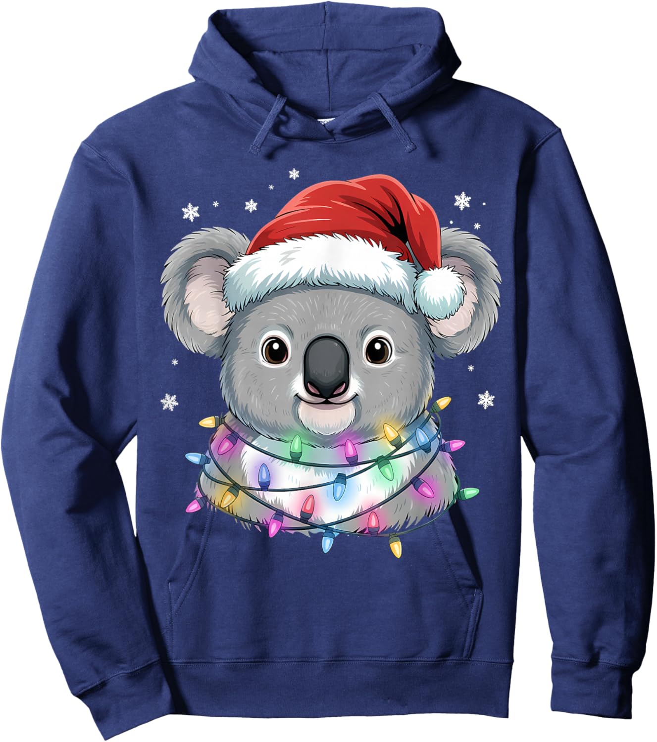 Christmas Lights Koala Santa Hat Cute Xmas Pajamas Hoodie - Hoodie | Navy