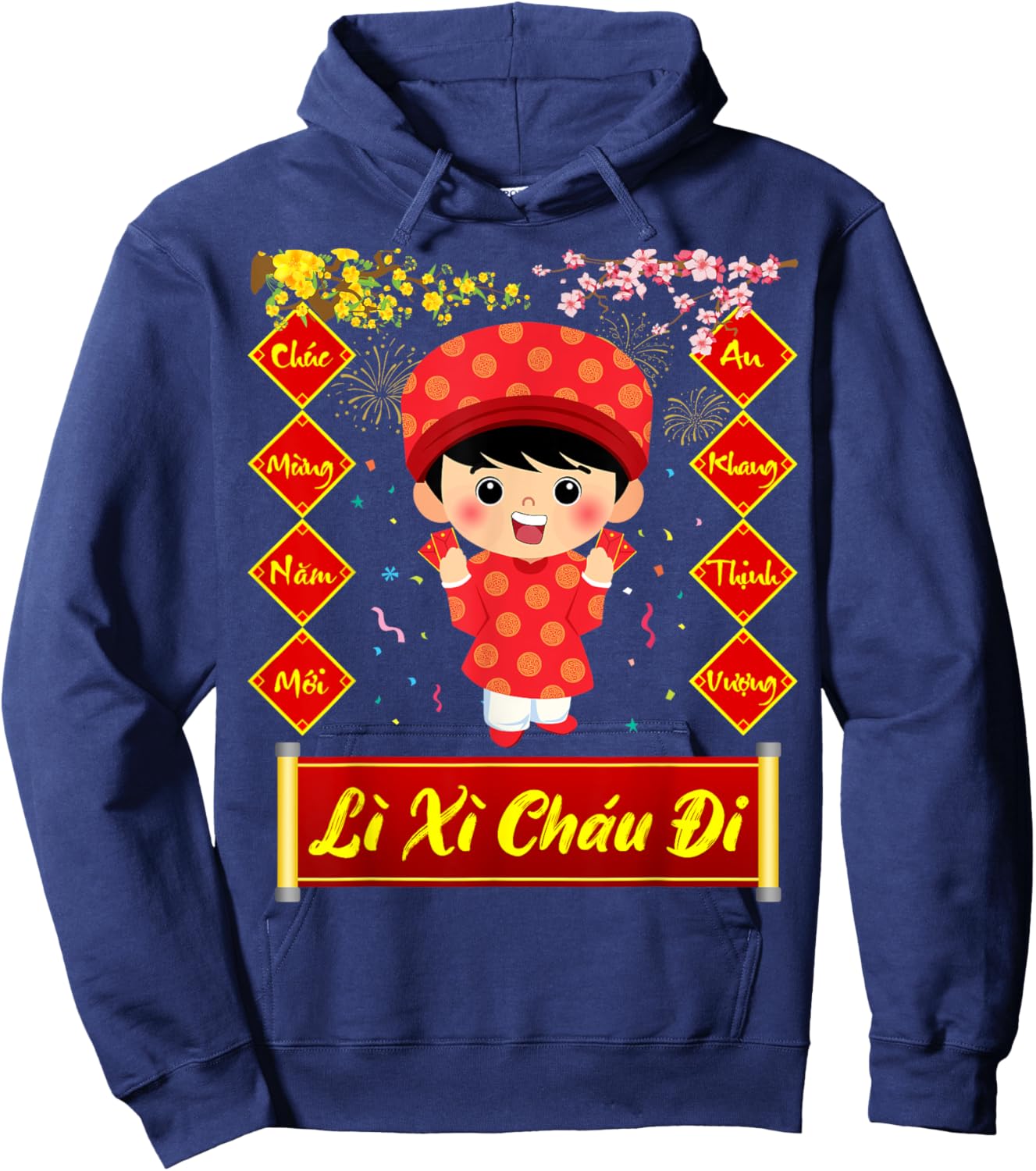 Li Xi Chau Di Happy Lunar New Year 2025 Vietnamese Boy Hoodie - Hoodie | Navy