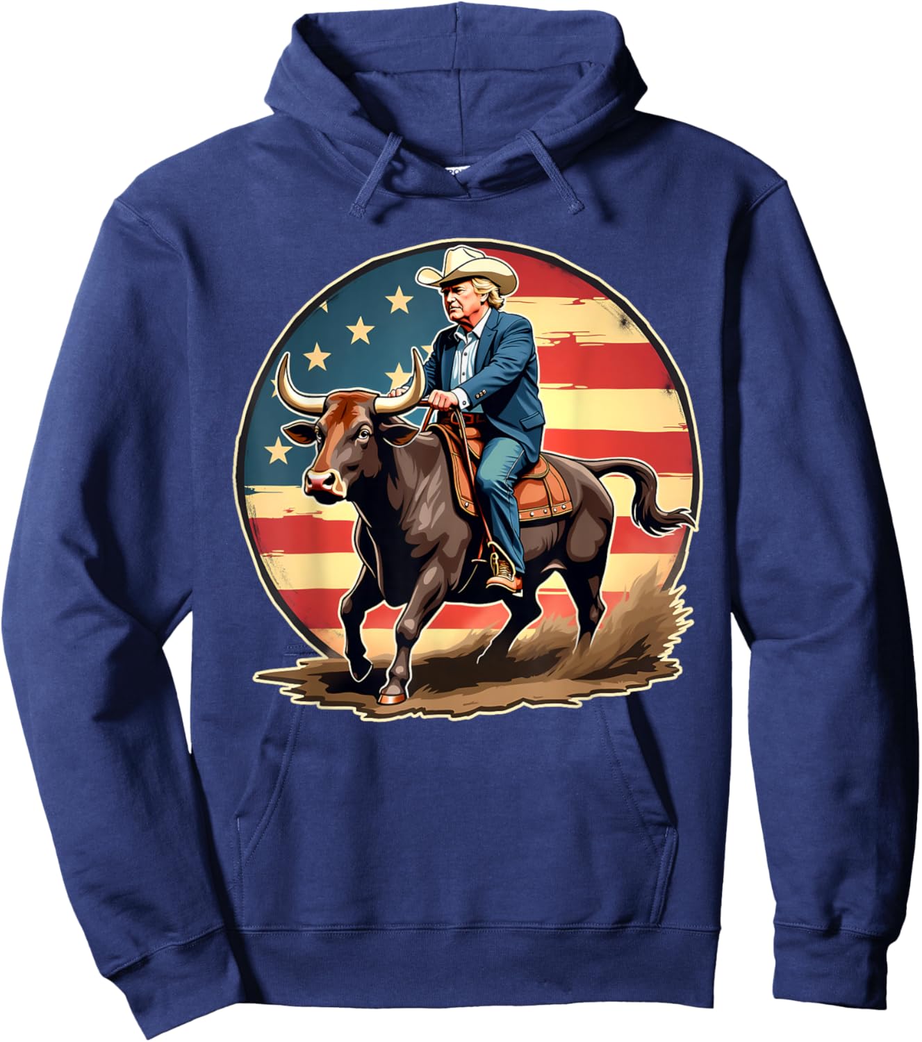 Trump Bull Rider American Flag USA Riding Rodeo Cowboy Hoodie - Hoodie | Navy