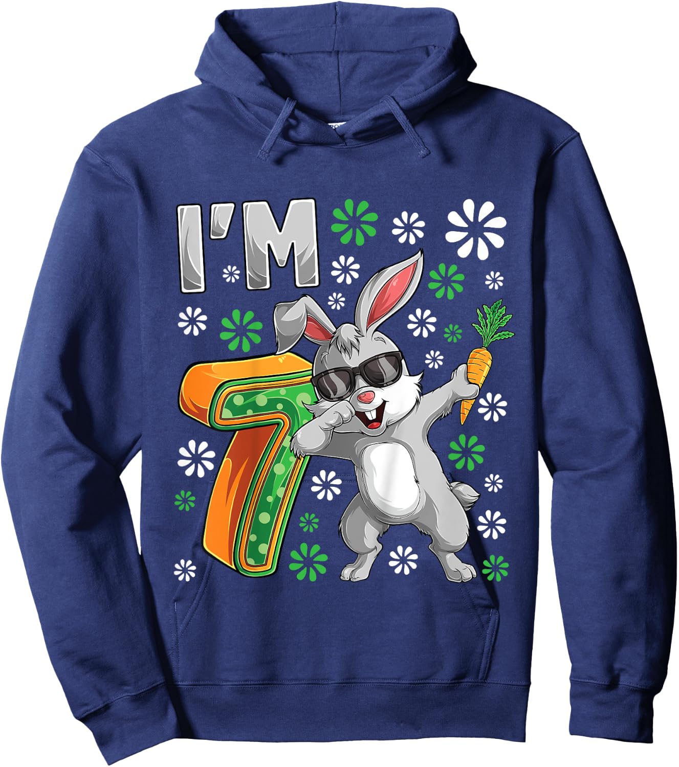 7 Year Old Bunny 7th Birthday Party Dabbing Bunny Lover Hoodie - Hoodie | Navy
