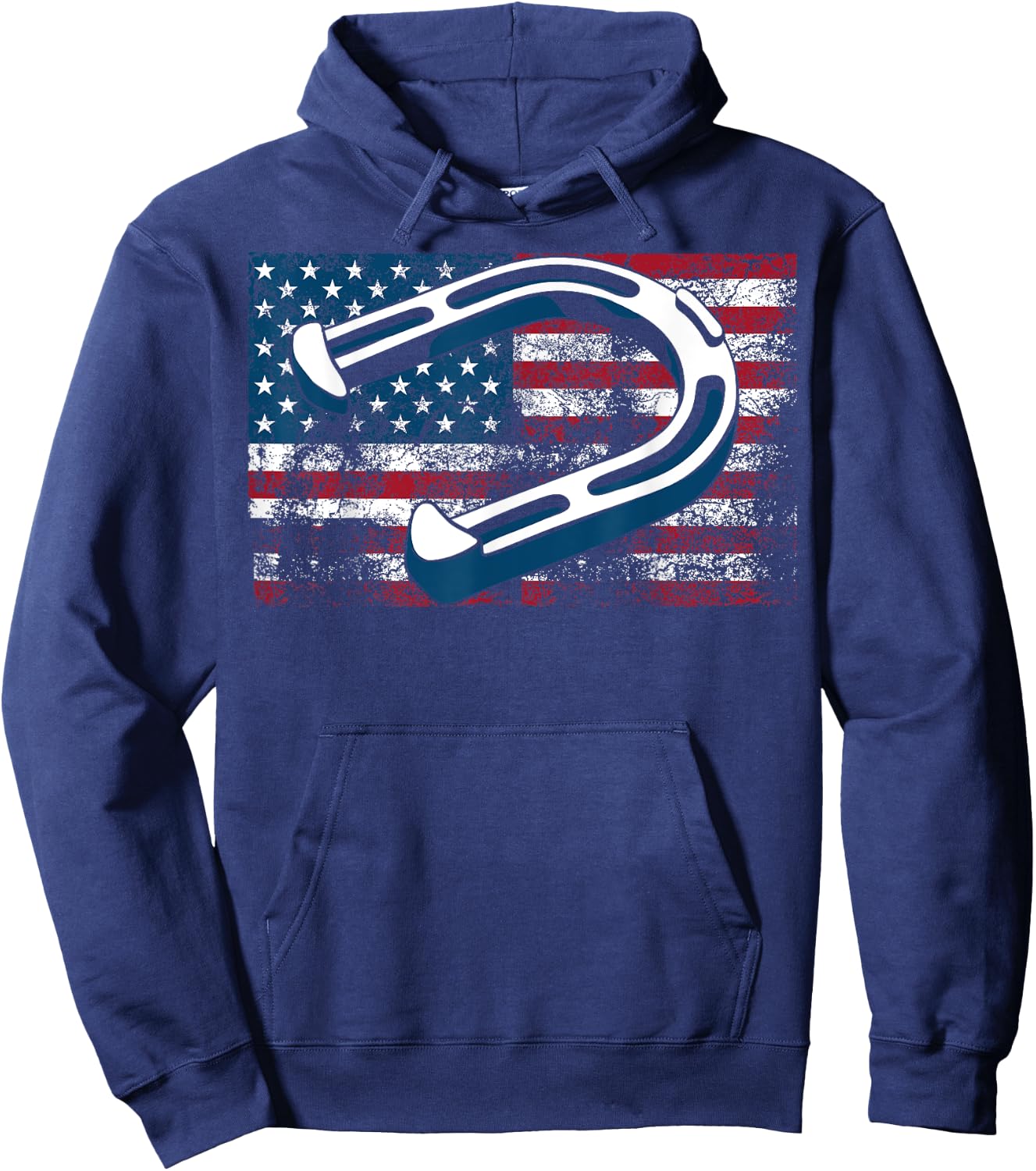 Cool Horseshoe Pitching USA Flag | Funny US Pitcher Fan Gift Hoodie - Hoodie | Navy